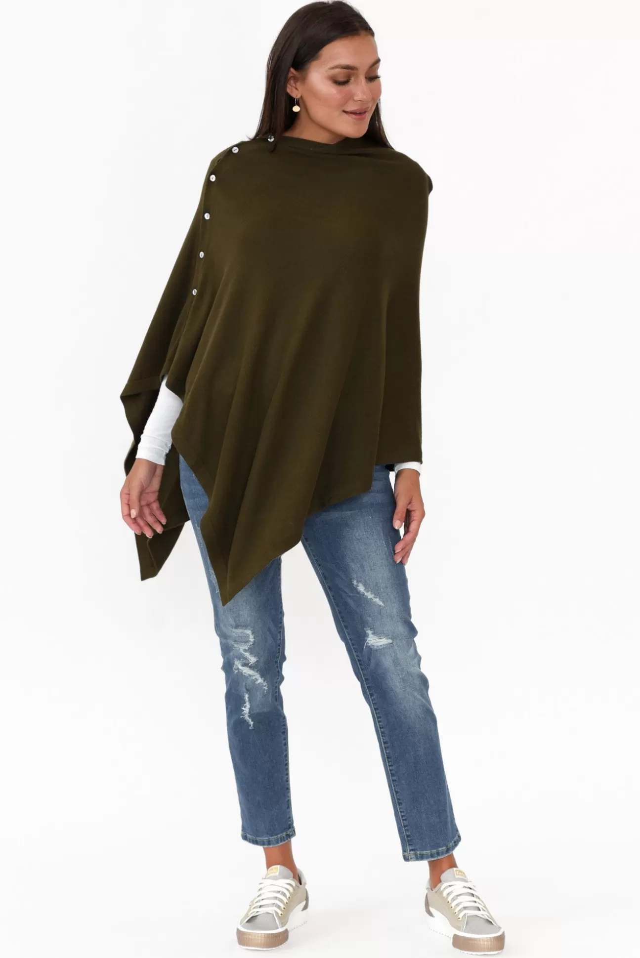 Tirelli Gisele Khaki Button Up Poncho Clearance