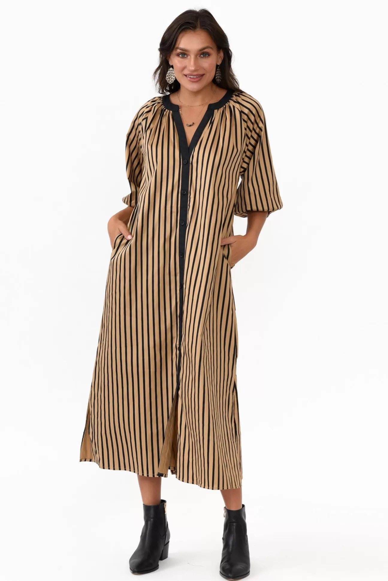 Slate The Label Glenn Black Stripe Cotton Shirt Dress Store