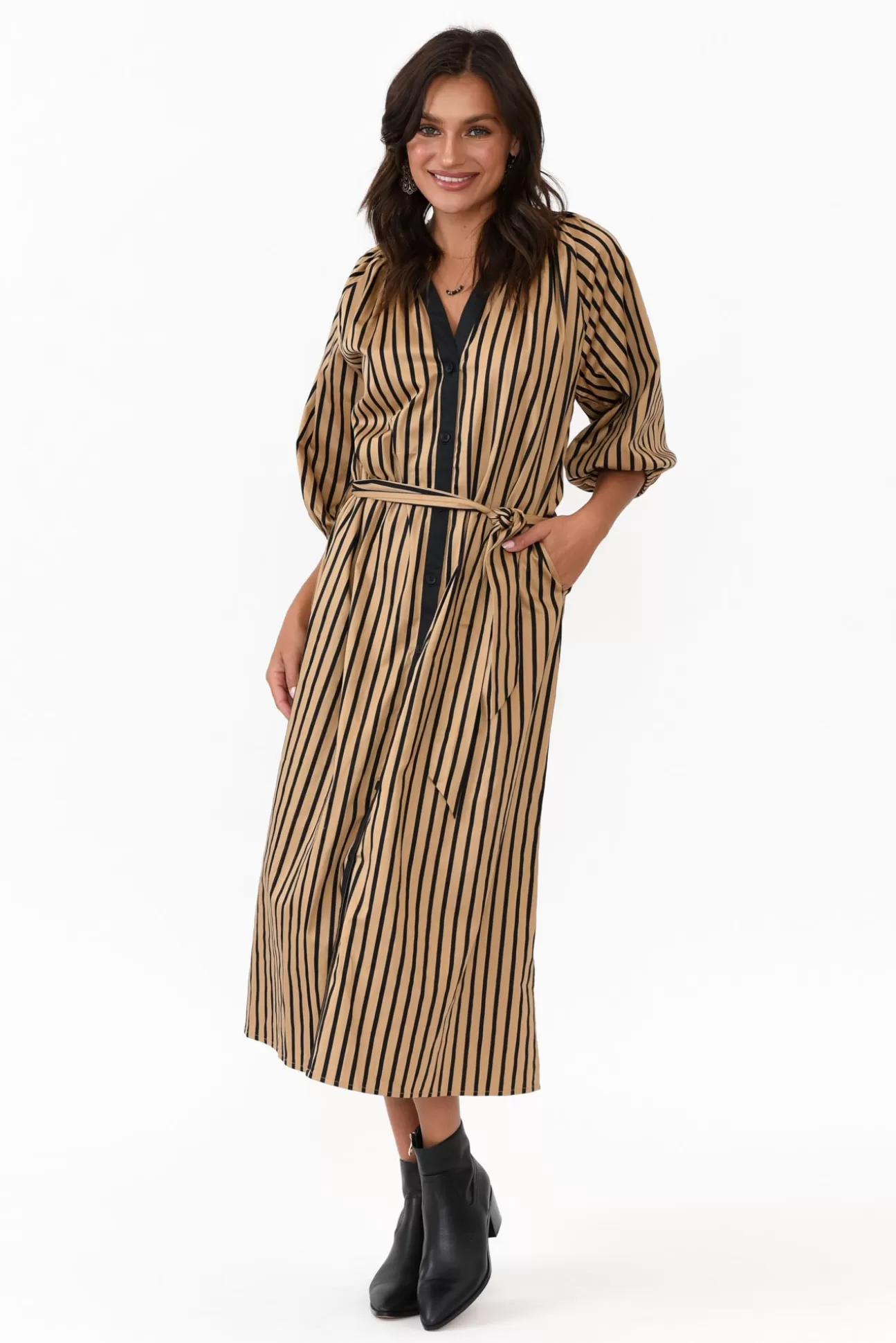 Slate The Label Glenn Black Stripe Cotton Shirt Dress Store