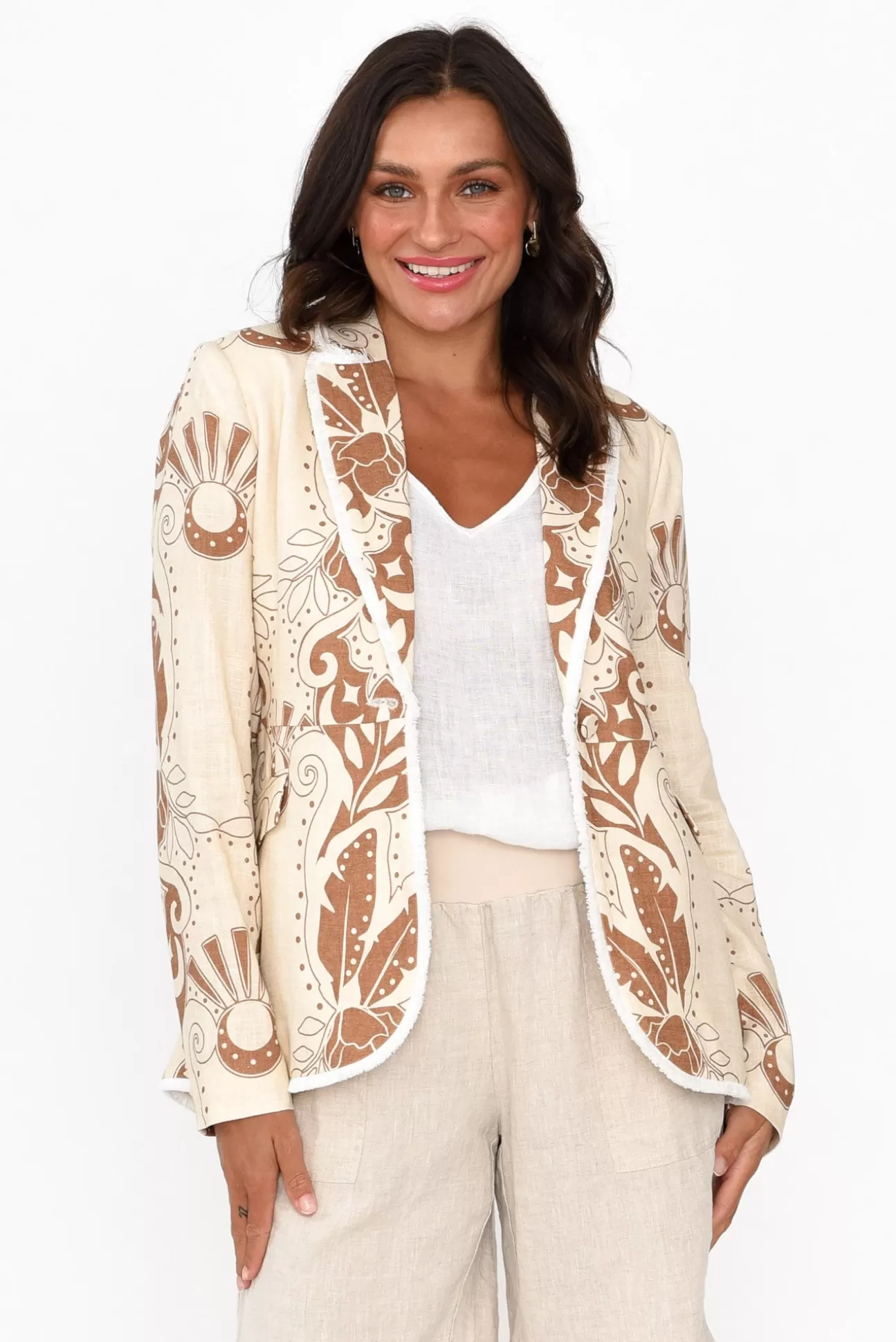 Once Was Granada Cream Abstract Gathered Blazer Flash Sale