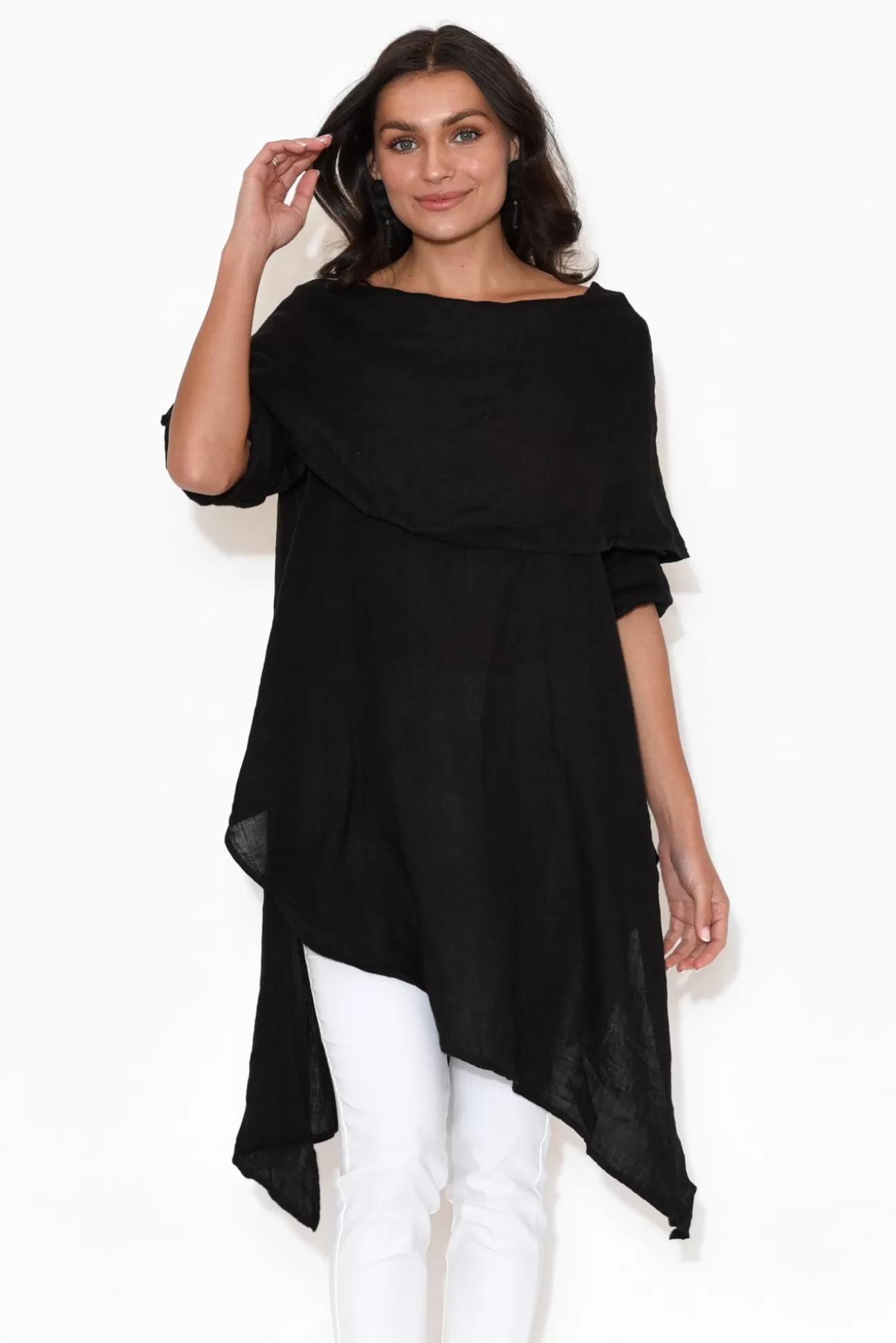 Donna Donna Grande Black Linen Tunic Online