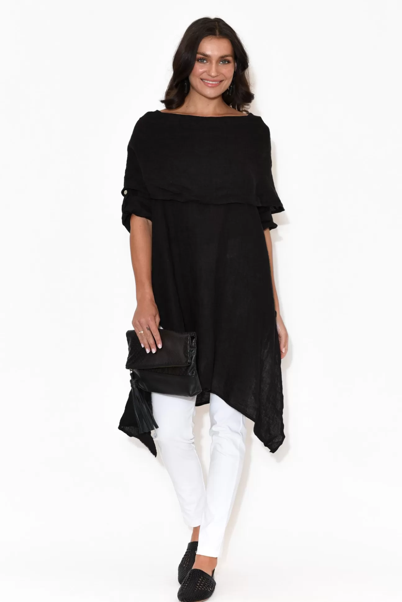 Donna Donna Grande Black Linen Tunic Online