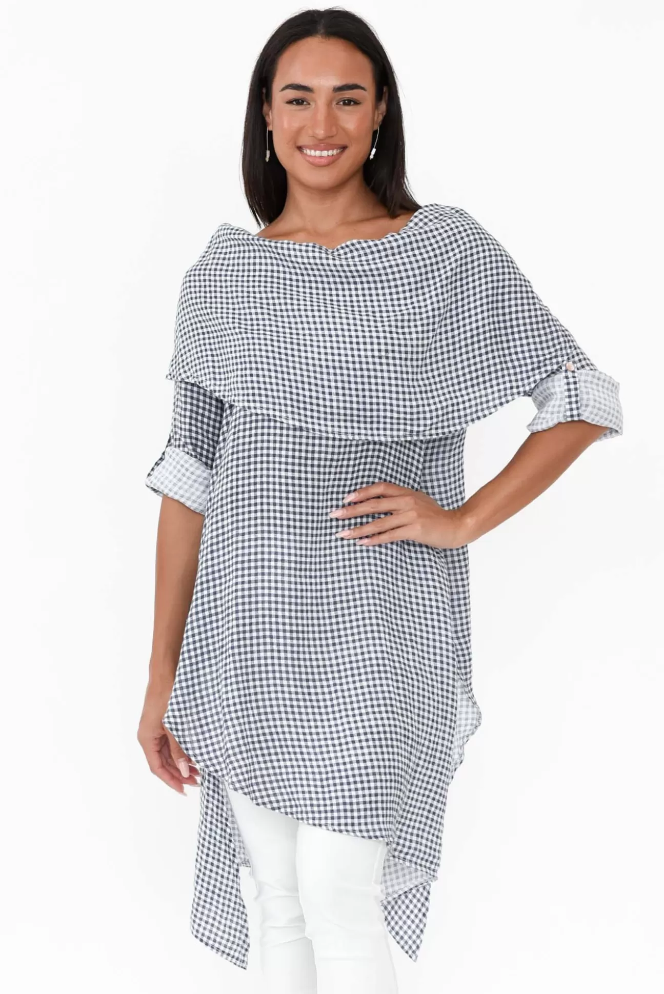 Donna Donna Grande Navy Gingham Linen Tunic Store