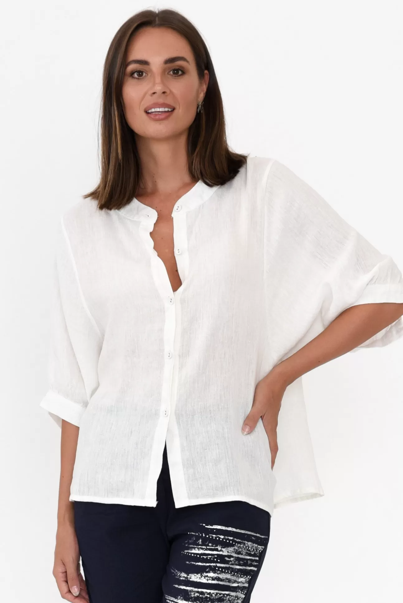 Worthier Grayson White Linen Top Best Sale