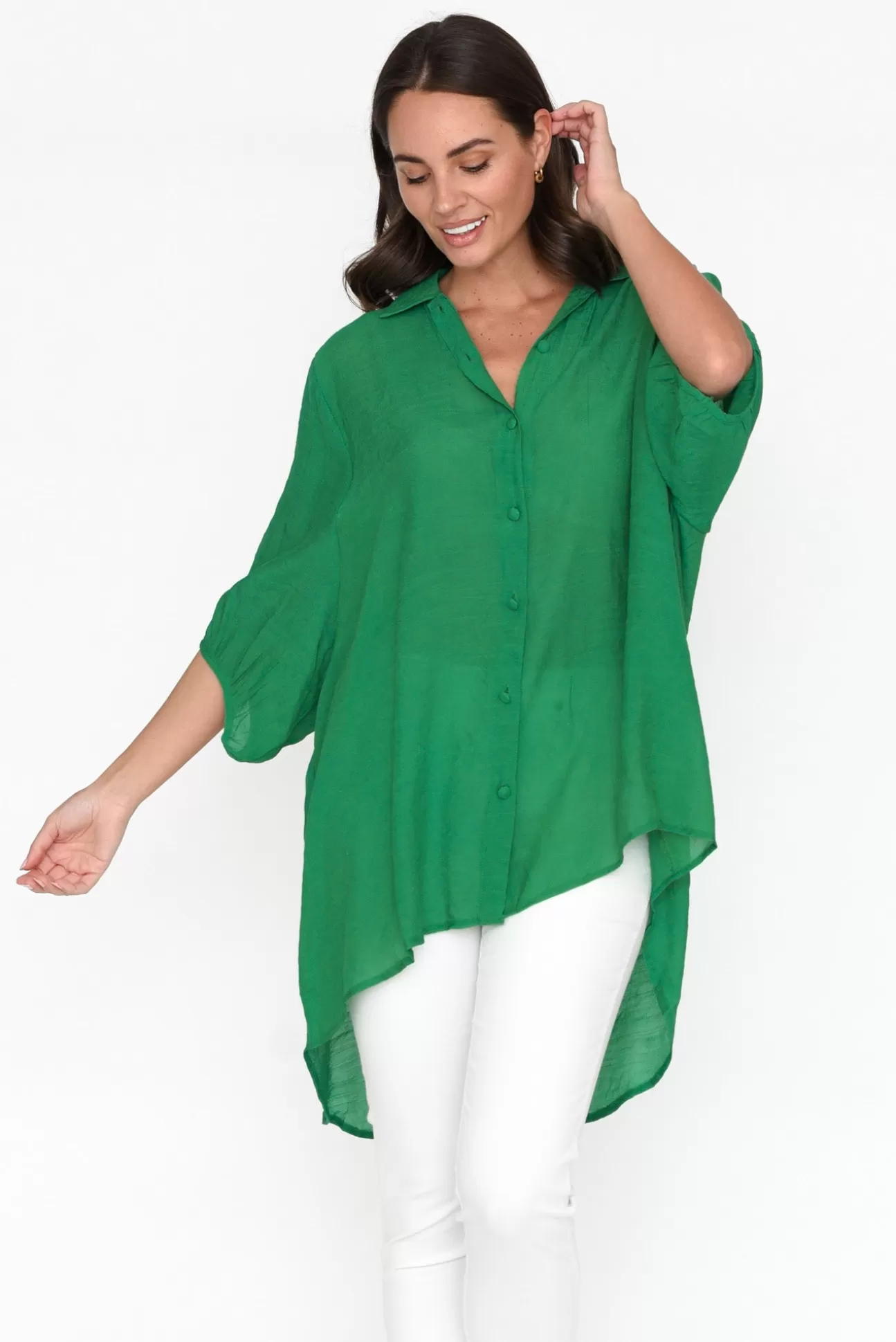 Cotton Village Green Cotton Blend Hi Lo Shirt Online