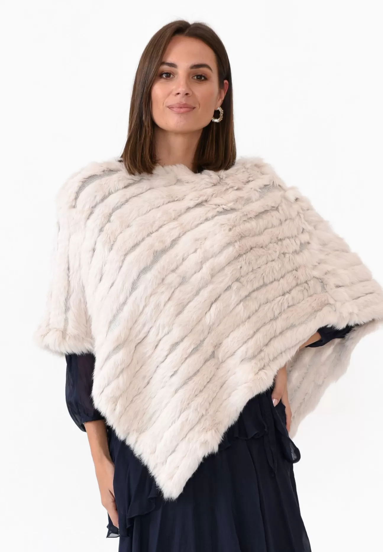 365 Days Greer Cream Fur Poncho Hot