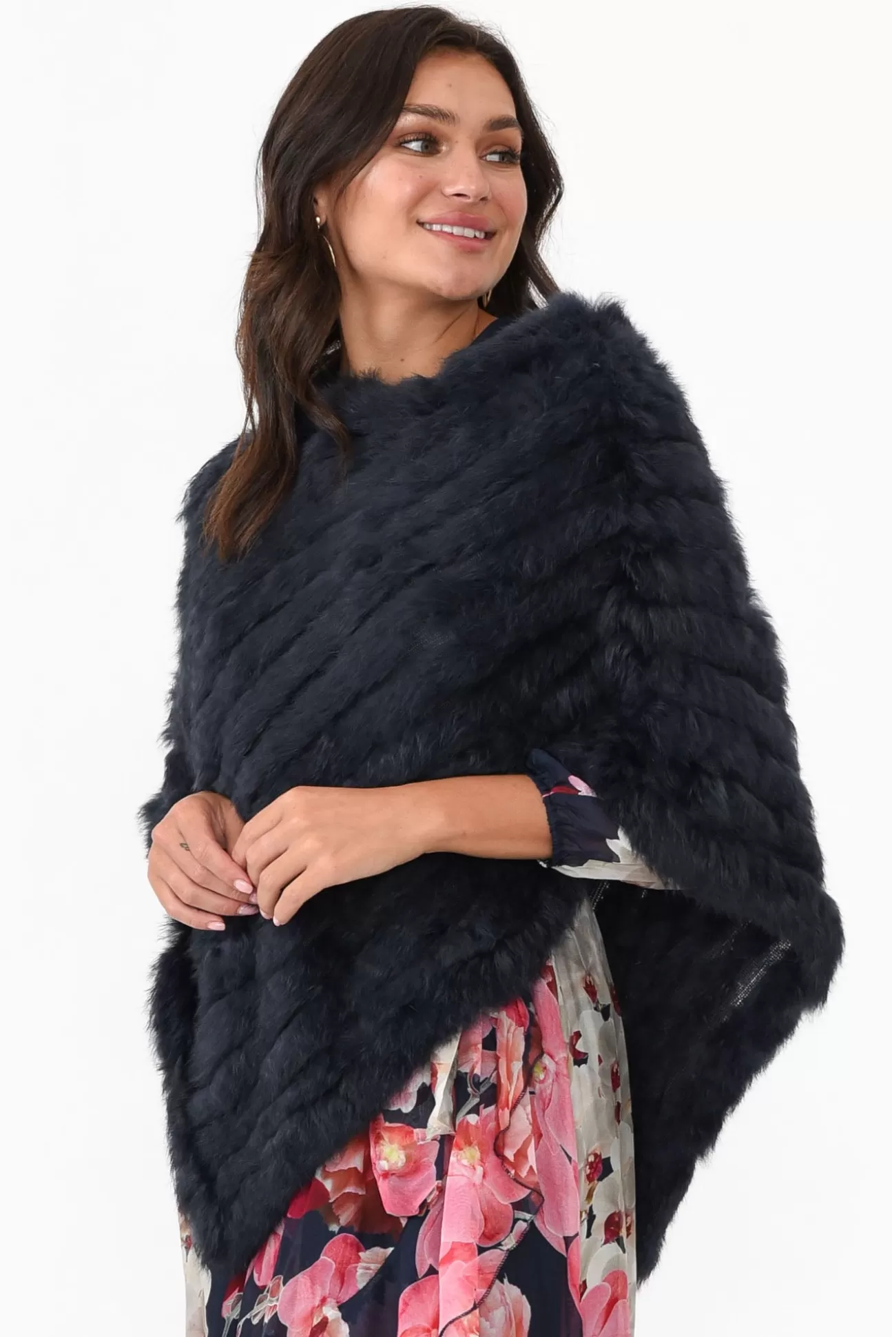 365 Days Greer Navy Fur Poncho Cheap