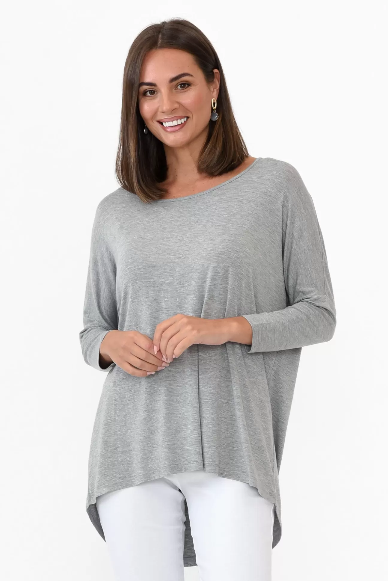 Betty Basics Grey Marle Milan 3/4 Sleeve Top Fashion