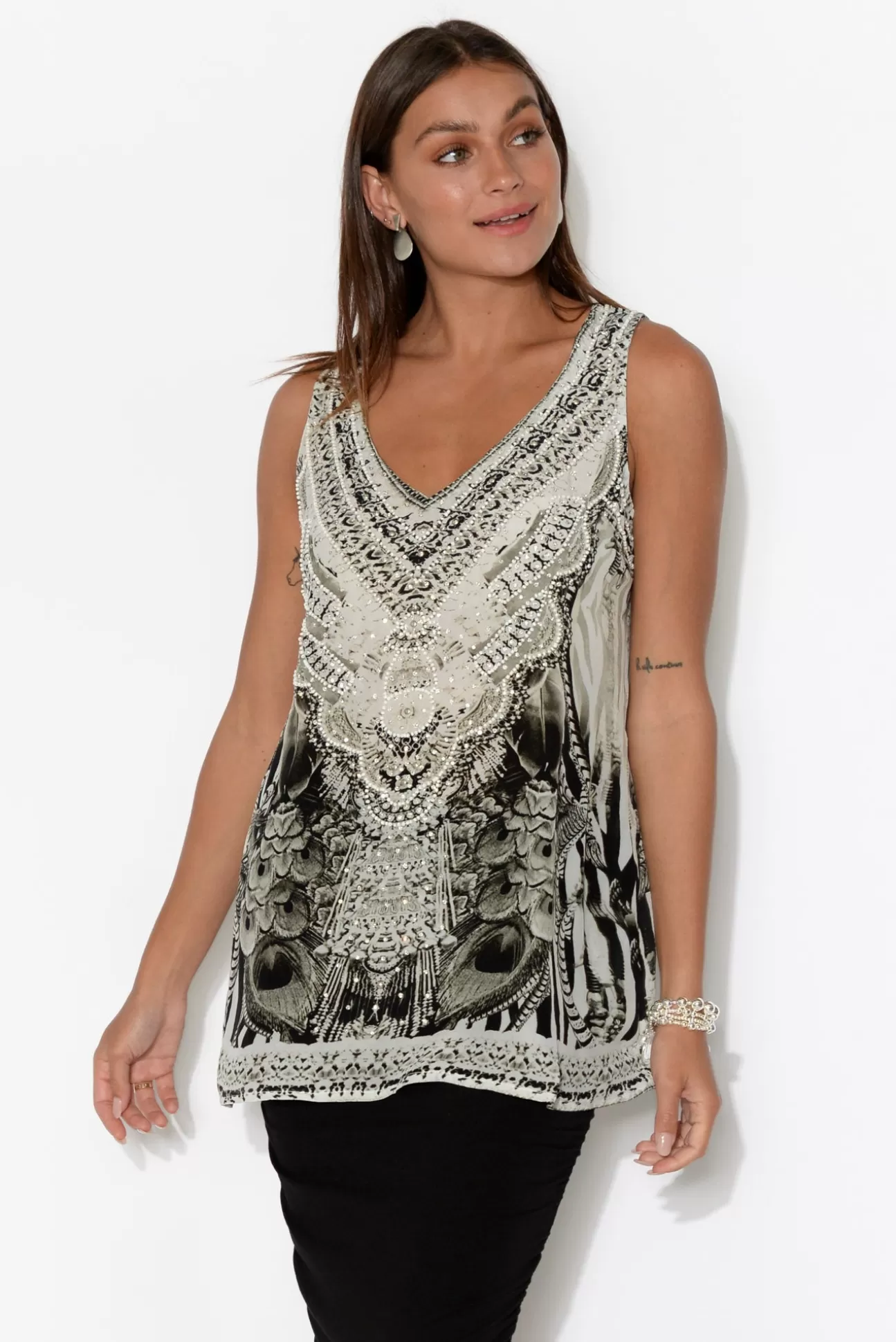 Fashion Spectrum Grey Safari Silk Singlet Top Cheap