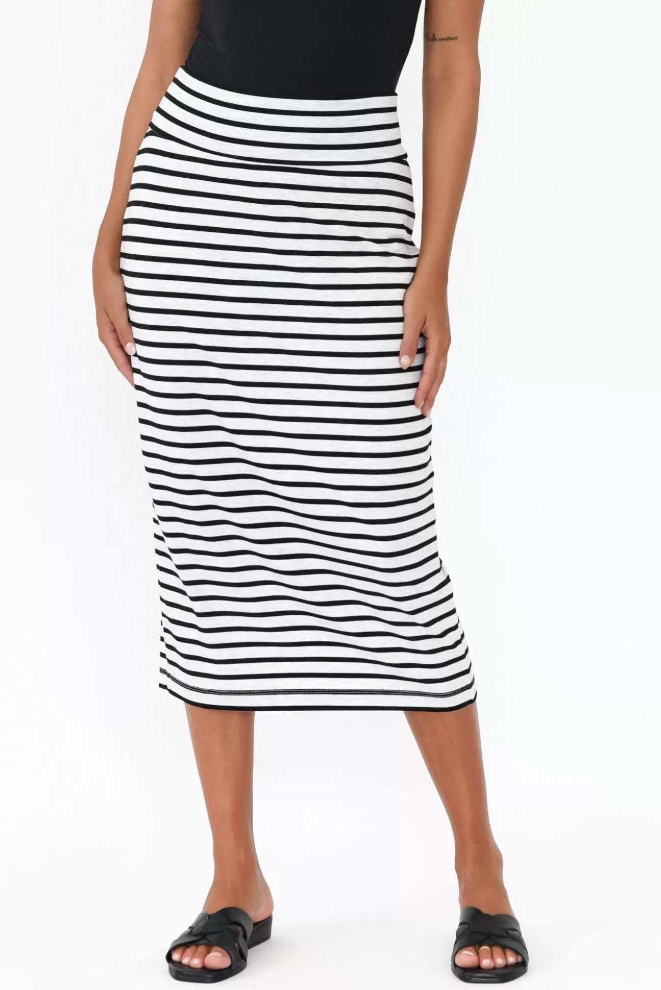 Lou Lou Grey Stripe Bamboo Maxi Tube Skirt New