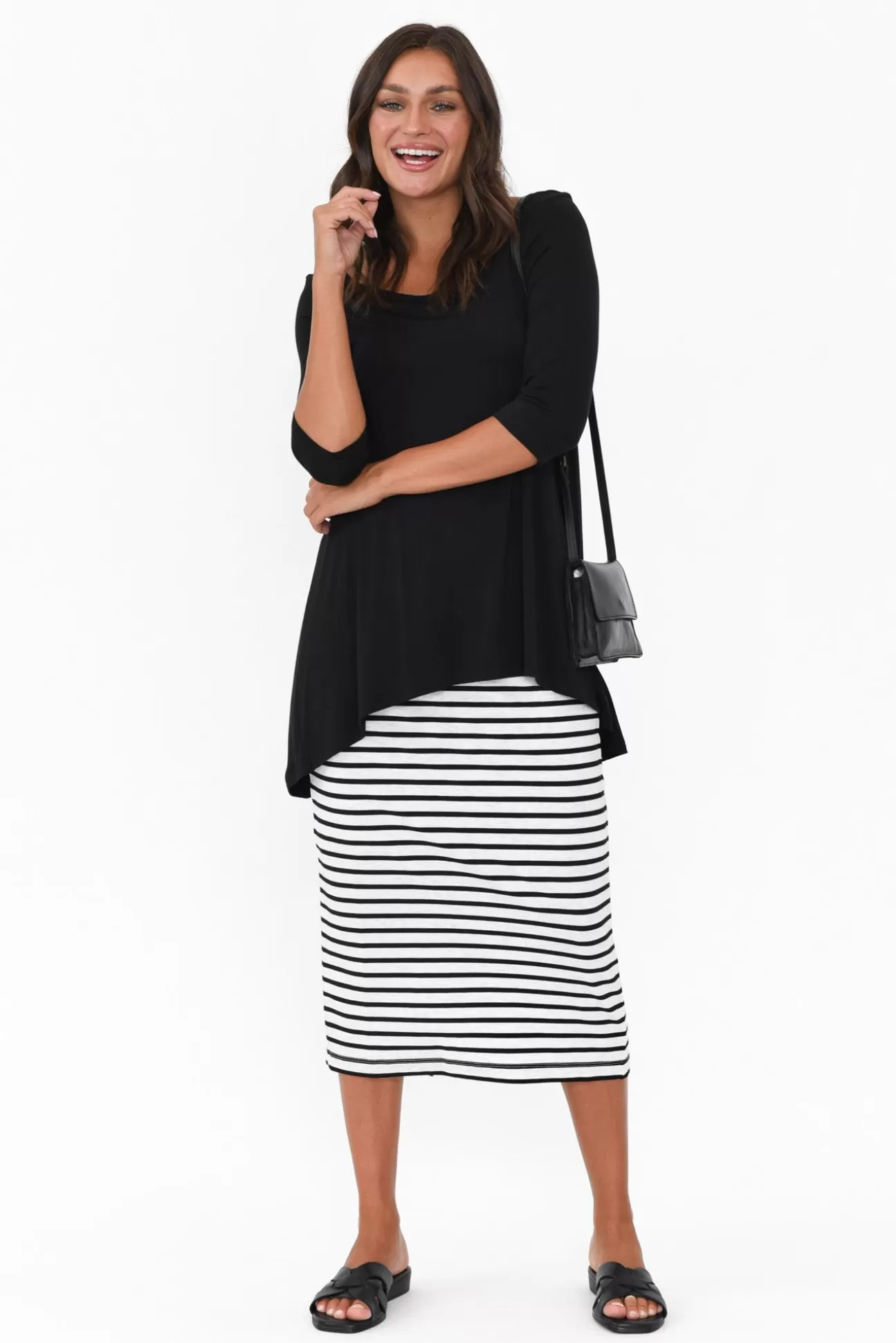 Lou Lou Grey Stripe Bamboo Maxi Tube Skirt New