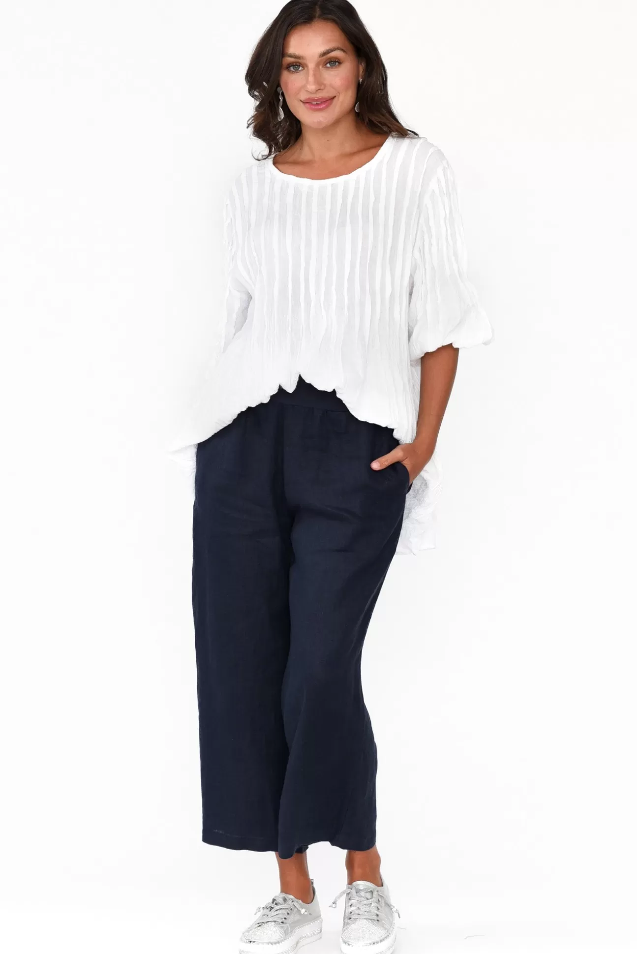 Gordon Smith Griffin Navy Linen Wide Leg Pant Outlet