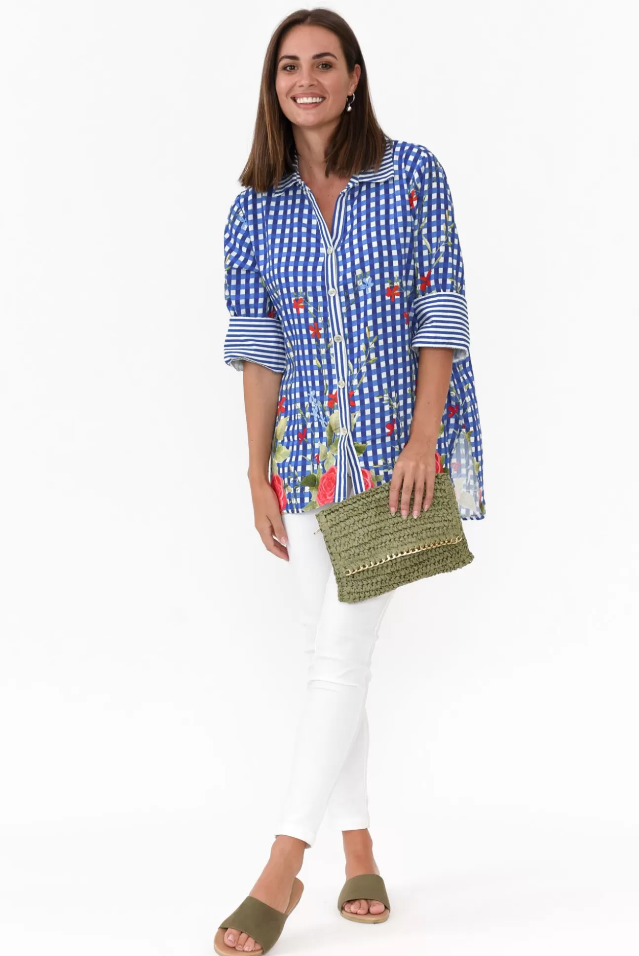 La Strada Gwendoline Blue Gingham Garden Linen Shirt Best