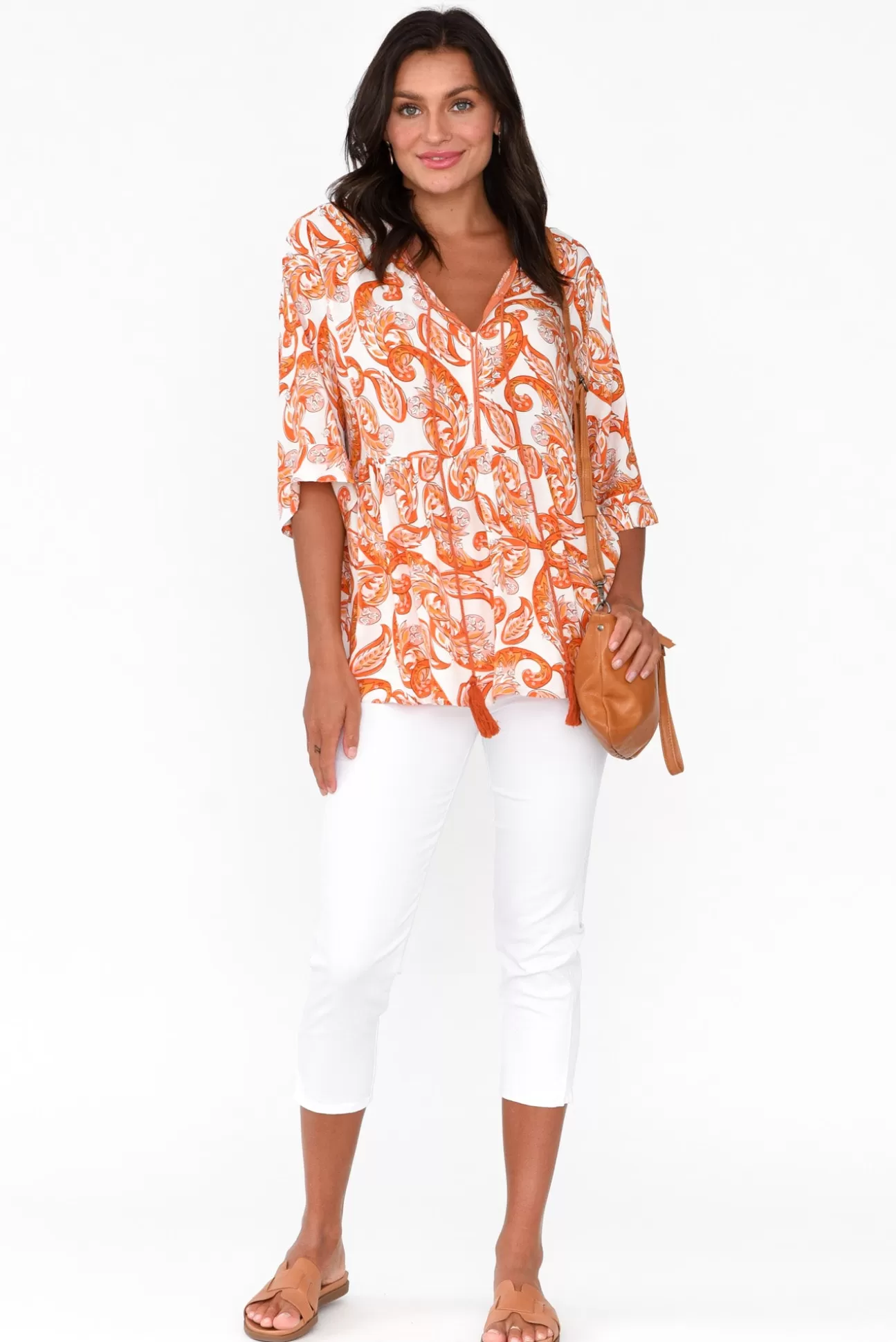 Sanctum Gwendolyn Orange Paisley Tassel Top Discount