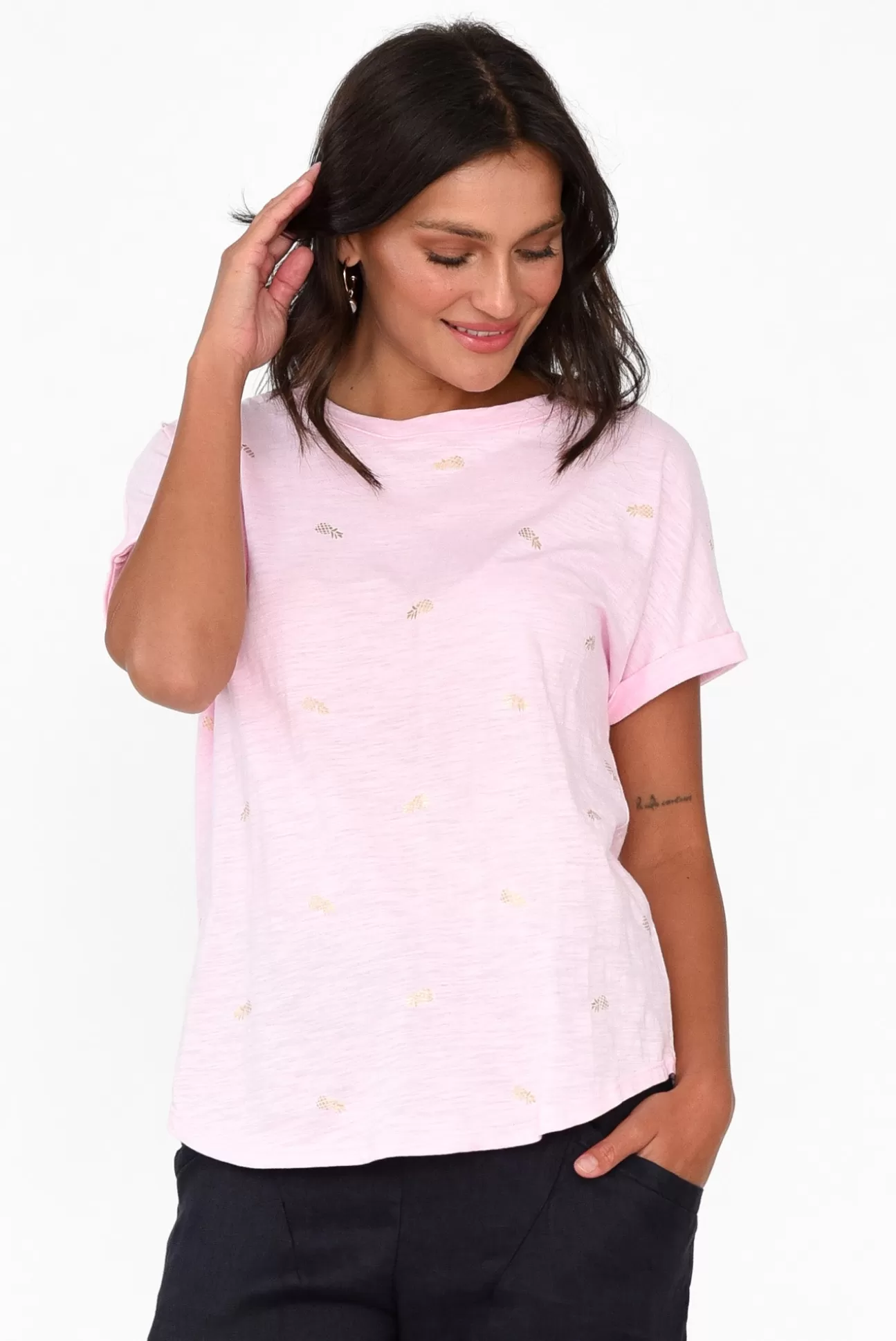 Betty Basics Hailey Pink Pineapple Cotton Tee Cheap