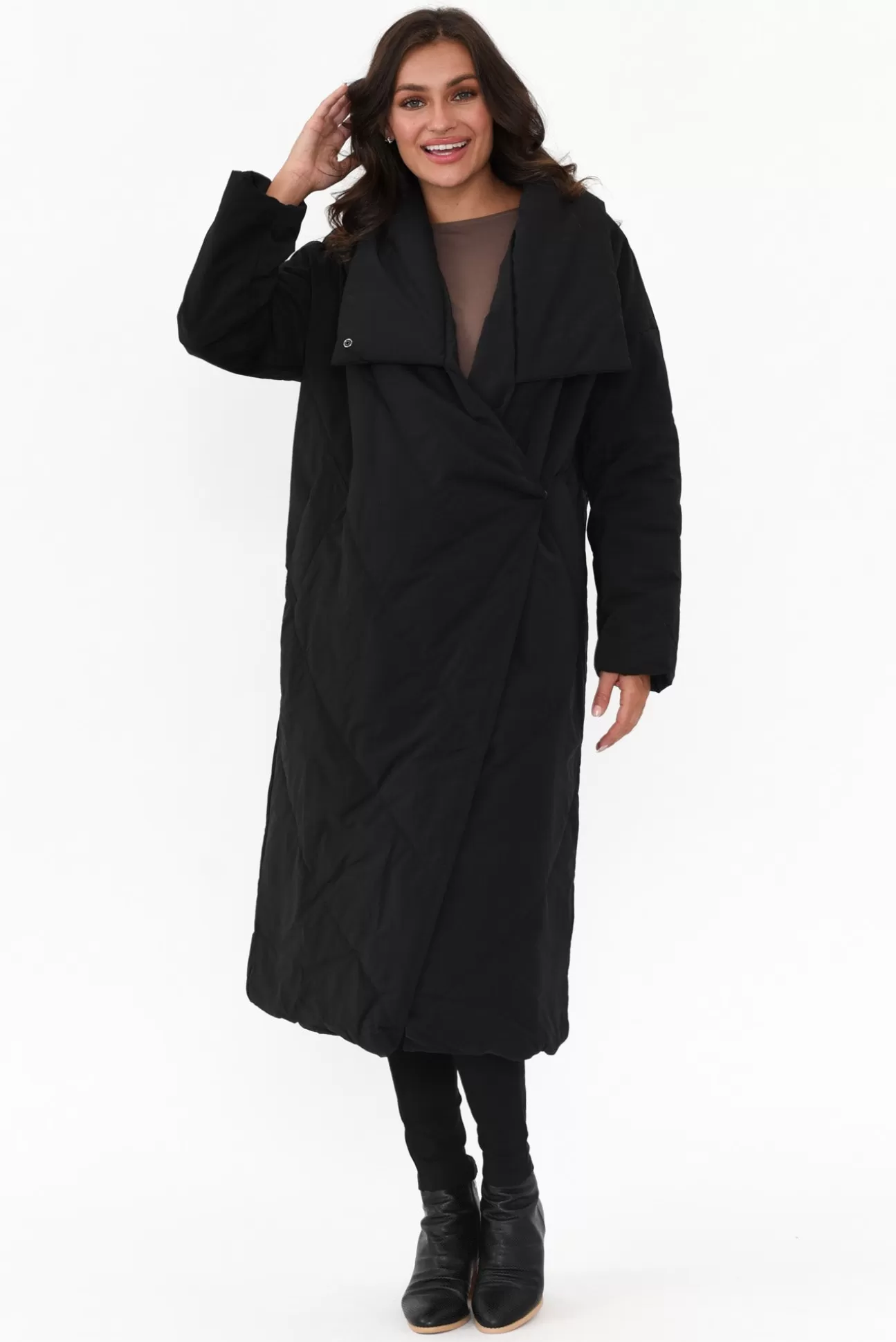 Tirelli Halle Black Longline Wrap Coat Store