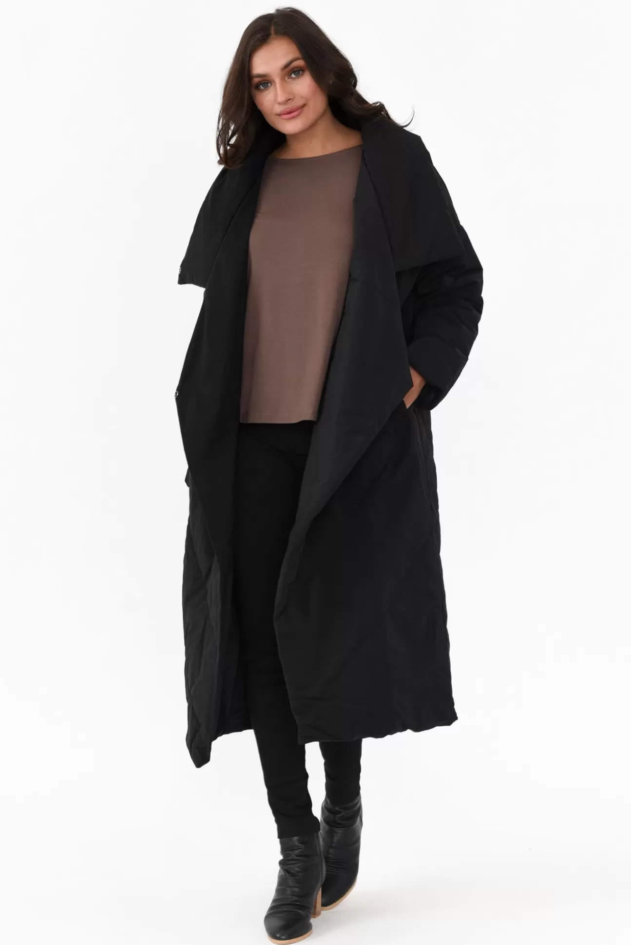 Tirelli Halle Black Longline Wrap Coat Store