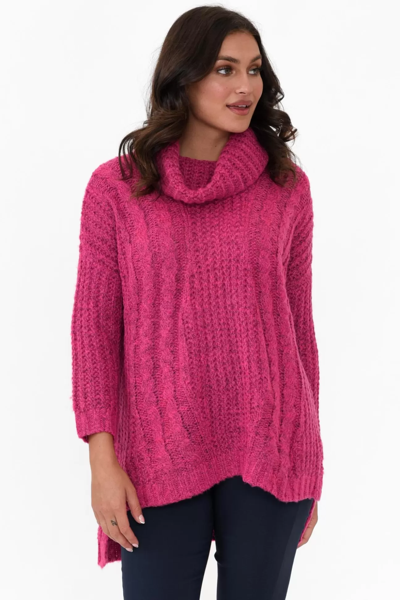 Cafe Latte Hamlin Hot Pink Roll Neck Jumper Online