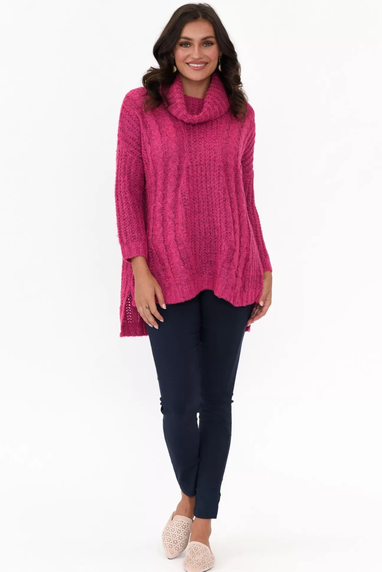 Cafe Latte Hamlin Hot Pink Roll Neck Jumper Online