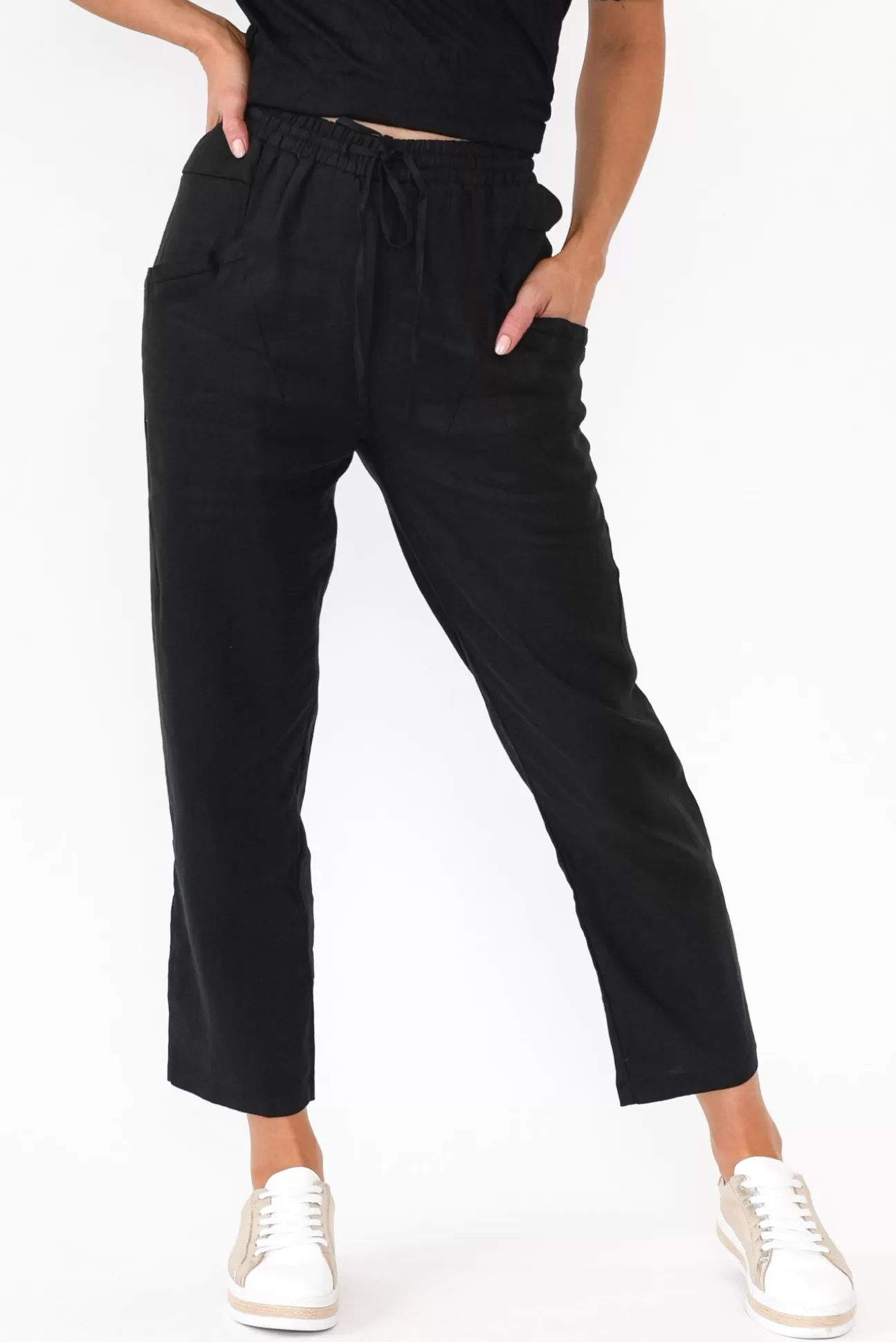 Silver Wishes Hardy Black Linen Drawstring Pant Outlet