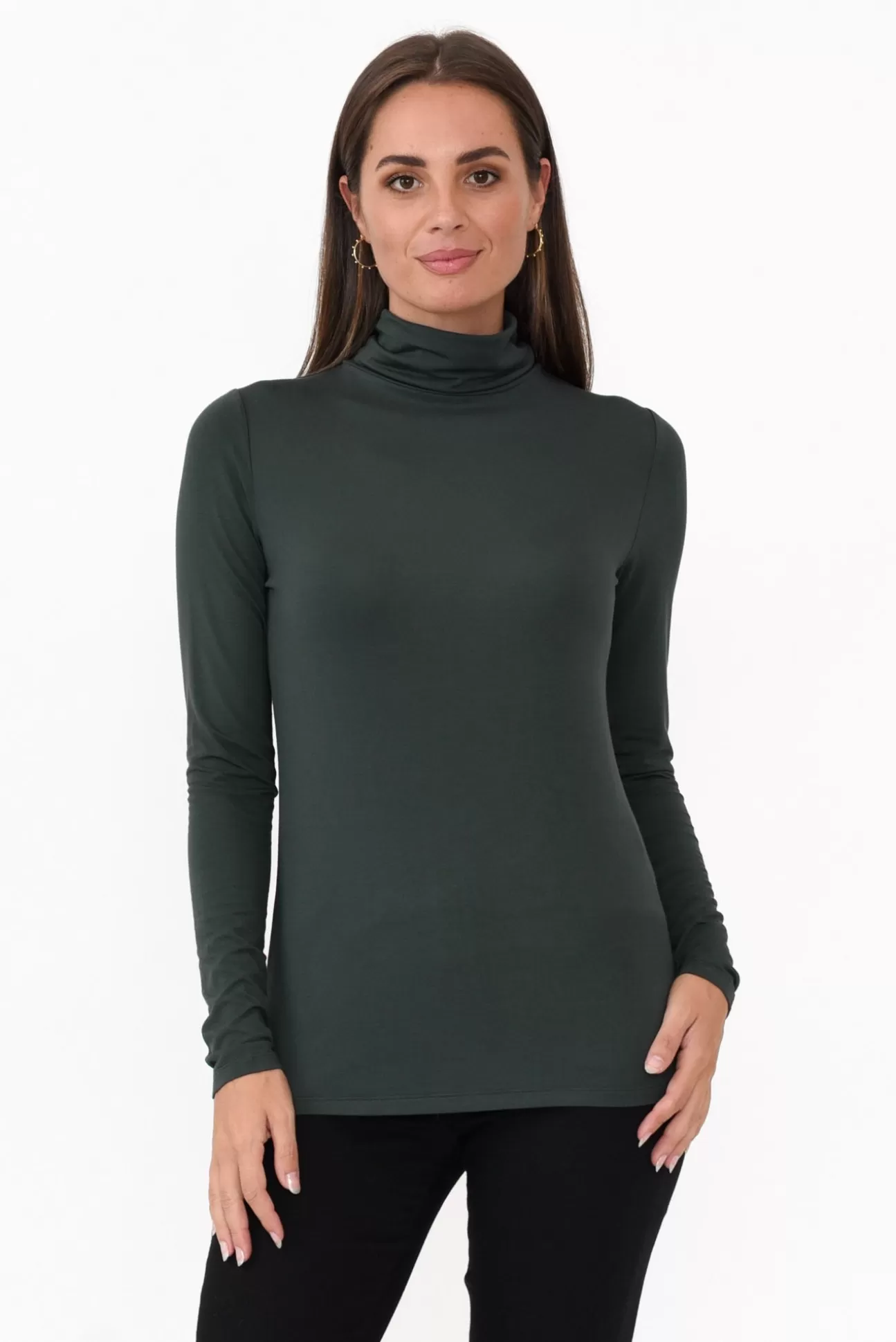 Bamboo Body Henrietta Dark Green Bamboo Turtleneck Top New