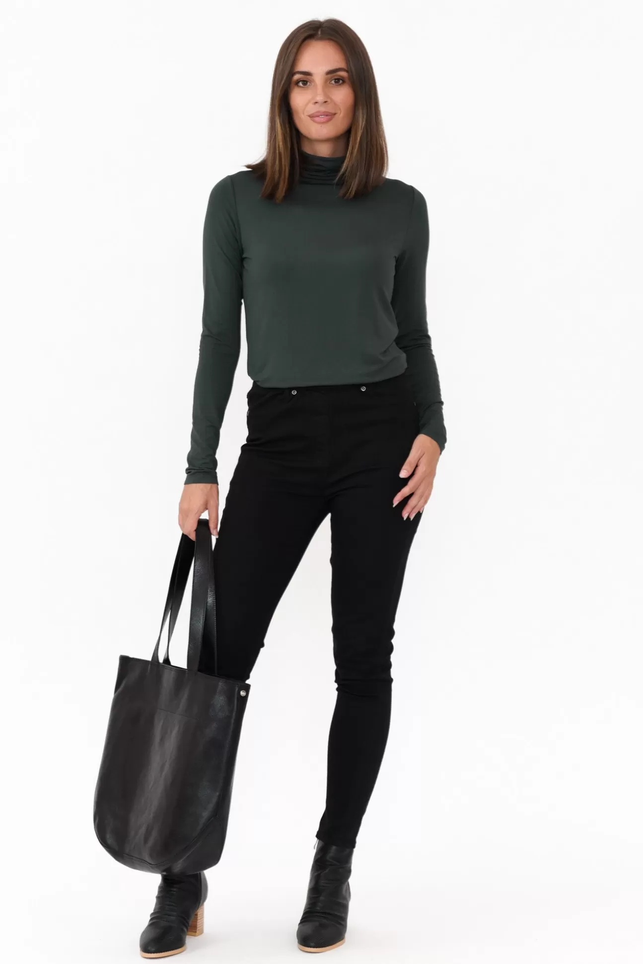 Bamboo Body Henrietta Dark Green Bamboo Turtleneck Top New