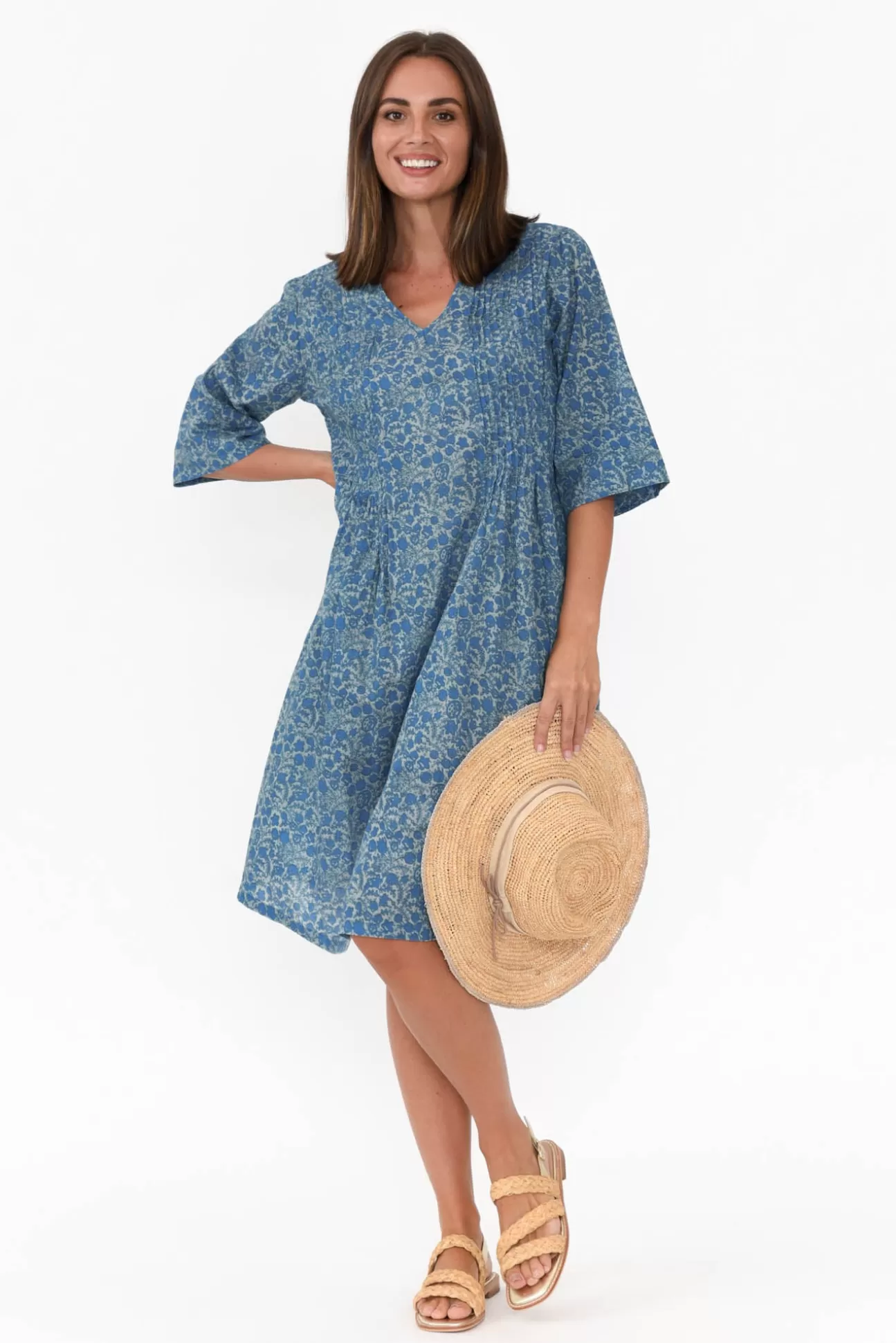 Mozaic Heron Blue Floral Cotton Dress Best