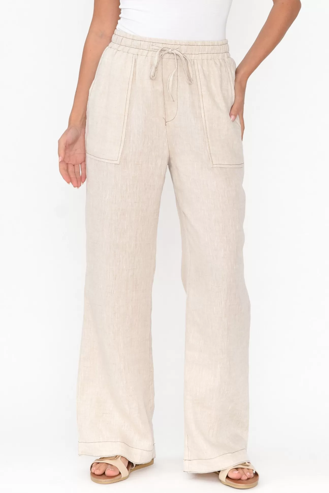 Label Of Love Hester Beige Linen Pocket Pant Store