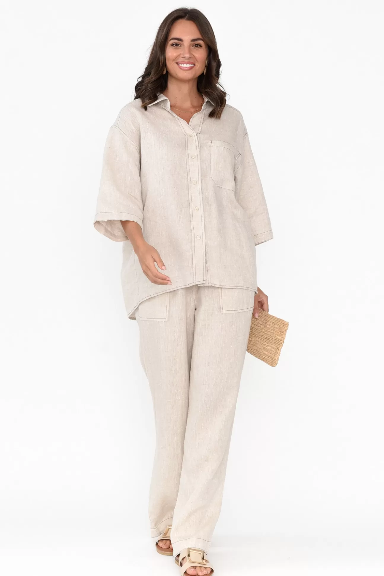 Label Of Love Hester Beige Linen Pocket Pant Store