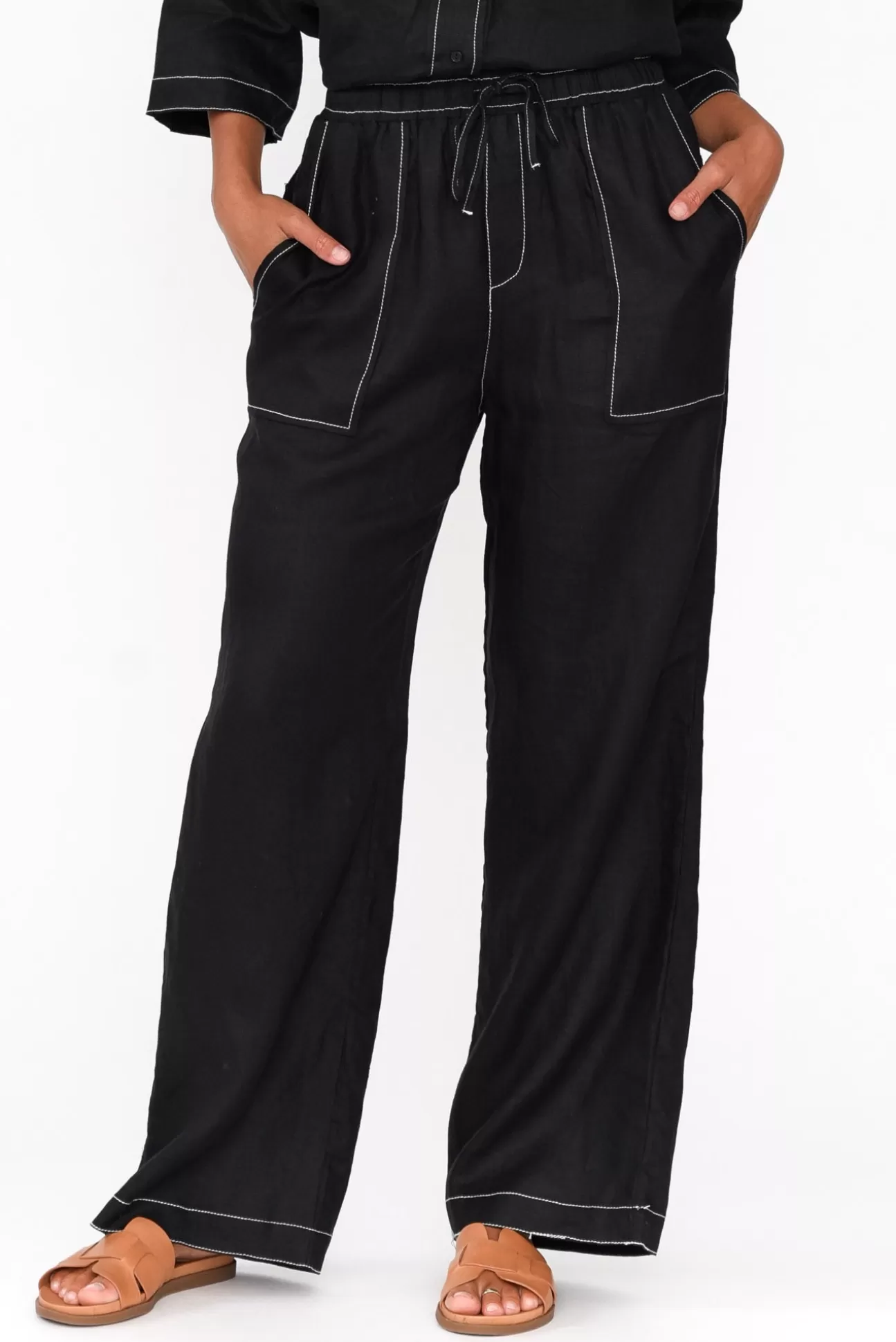 Label Of Love Hester Black Linen Pocket Pant Discount