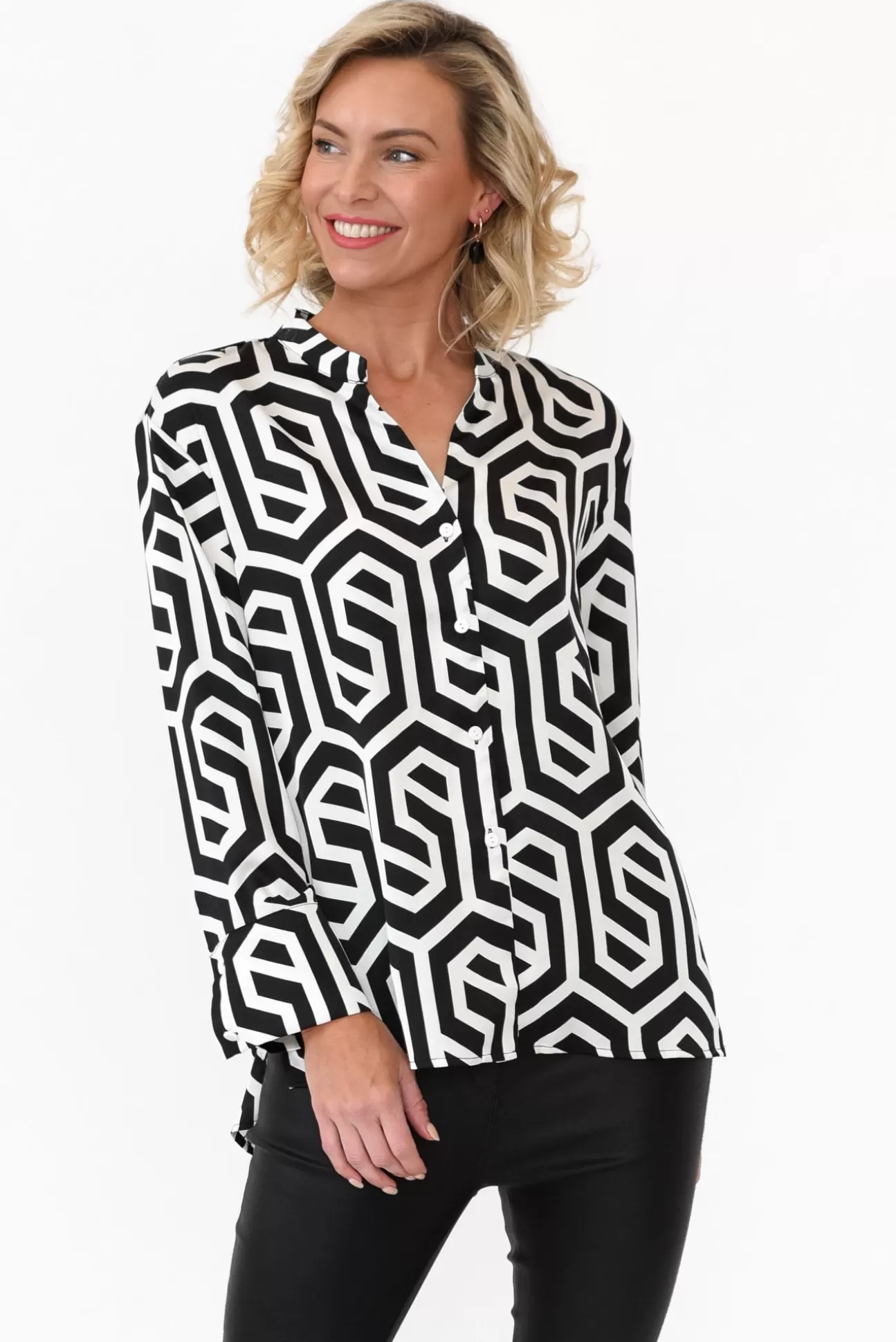 Slate the Label Hetty Black Geo Shirt Cheap