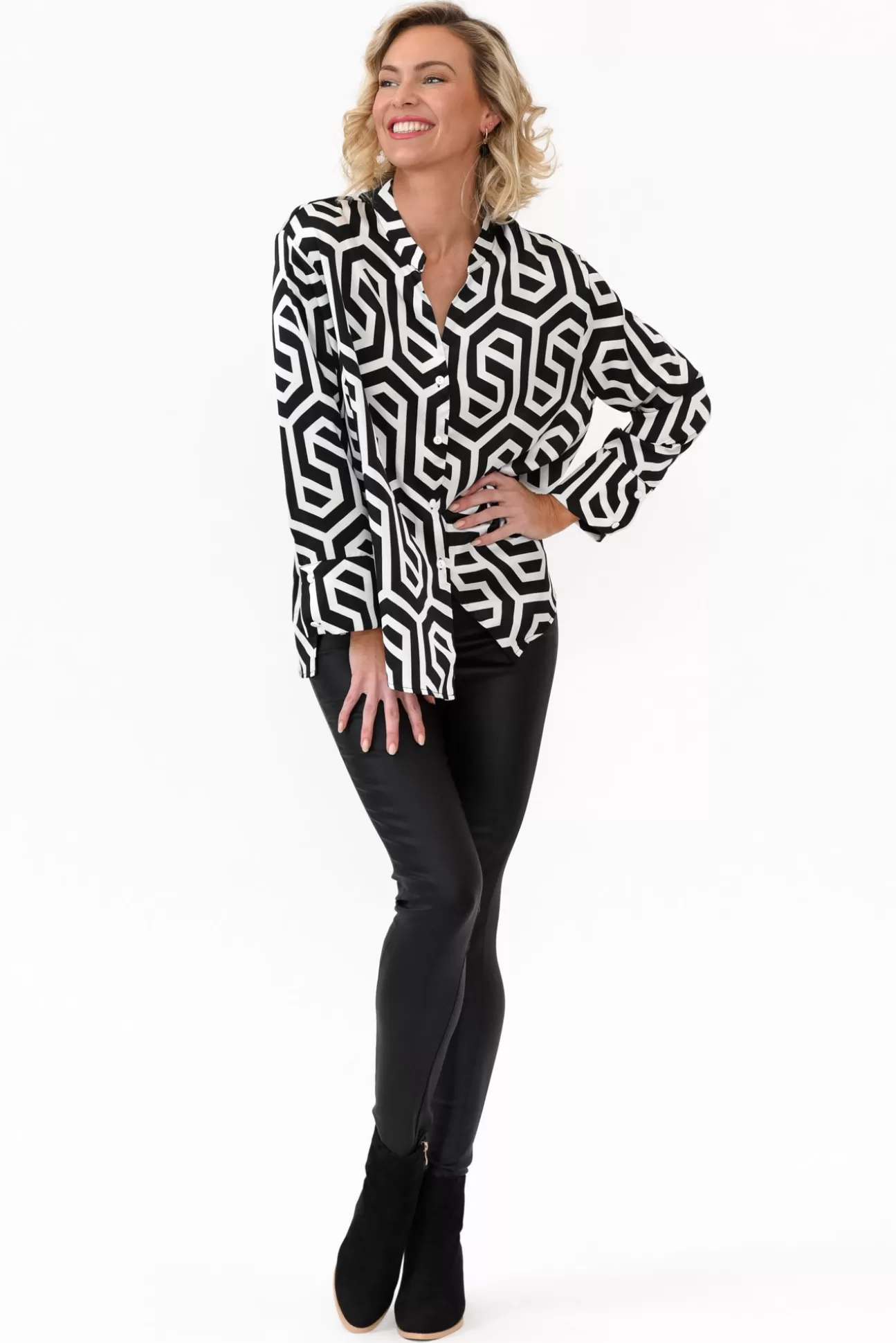 Slate the Label Hetty Black Geo Shirt Cheap