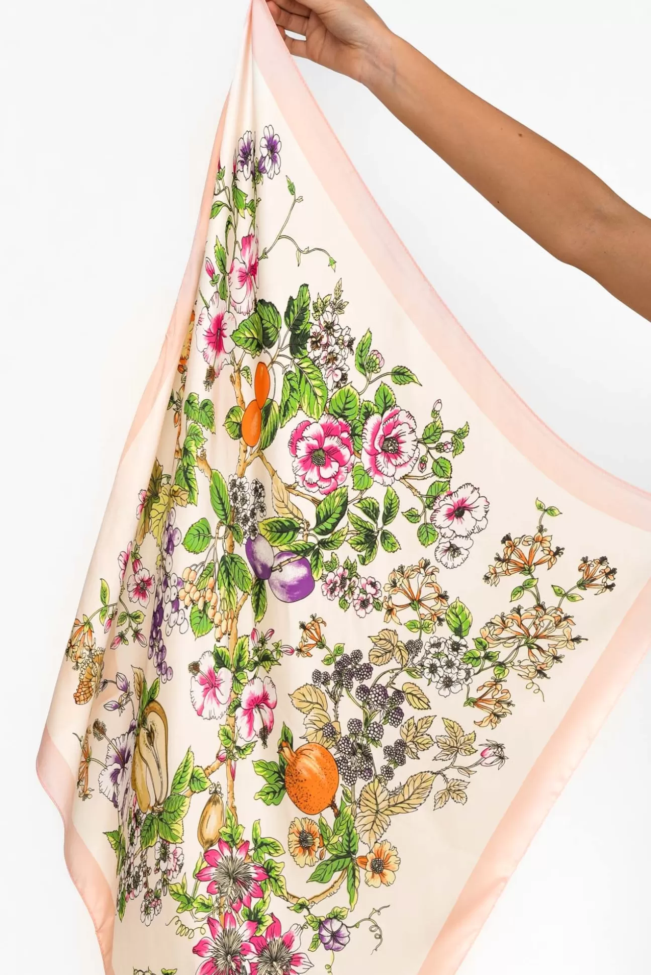 Zoda Hilde Pink Satin Floral Square Scarf Shop