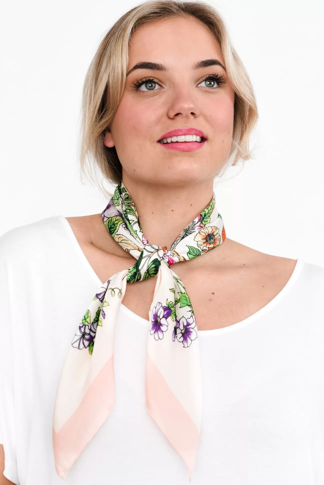 Zoda Hilde Pink Satin Floral Square Scarf Shop