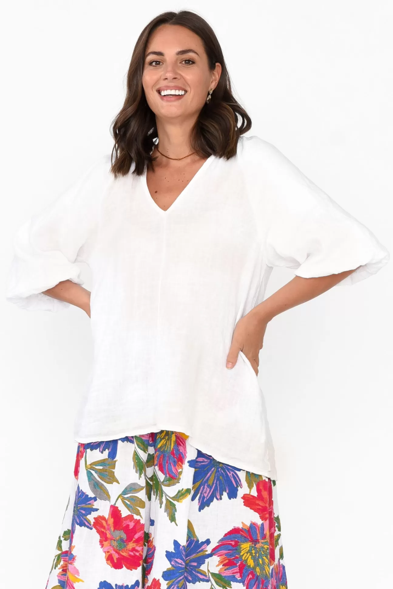 Donna Donna Hiram White Linen Top Best Sale