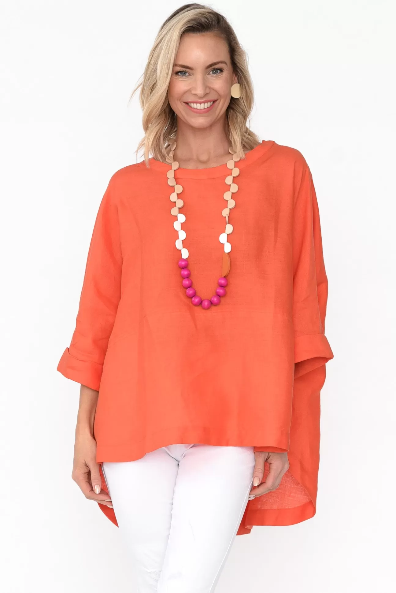 Tirelli Holden Orange Linen Pleat Top Shop