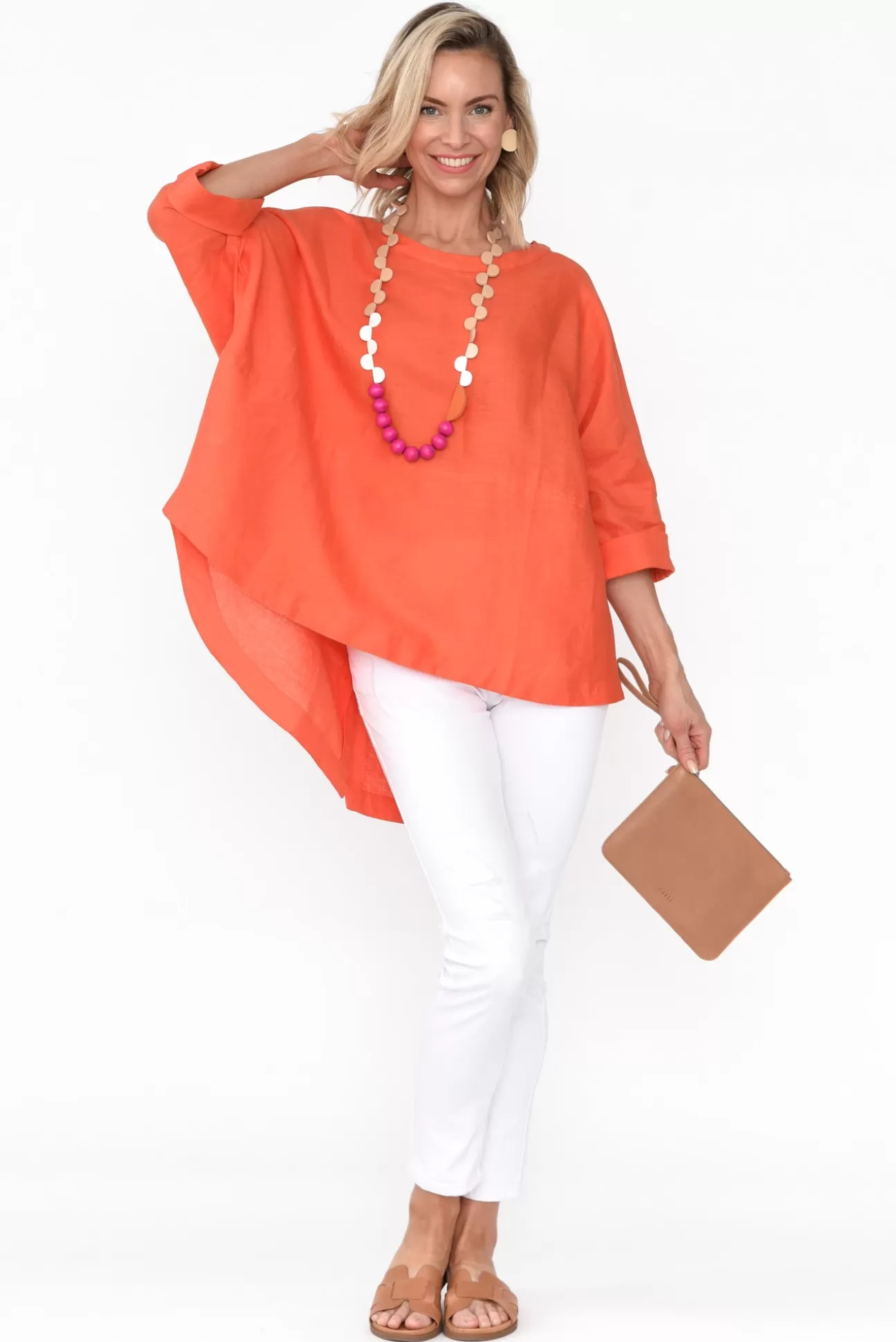 Tirelli Holden Orange Linen Pleat Top Shop