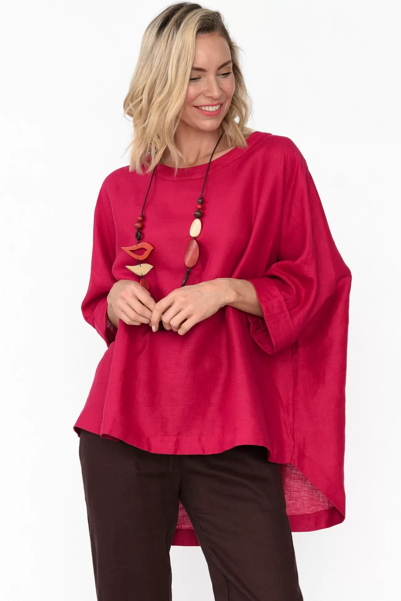 Tirelli Holden Red Linen Pleat Top Flash Sale