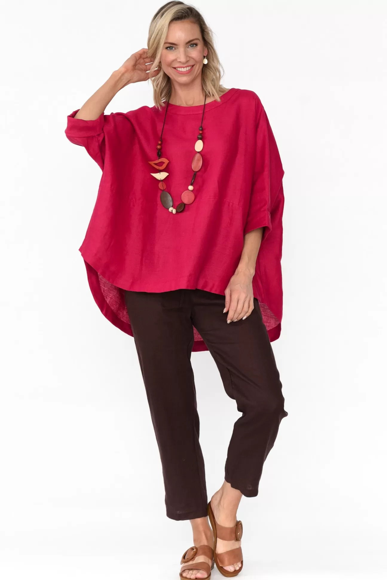 Tirelli Holden Red Linen Pleat Top Flash Sale