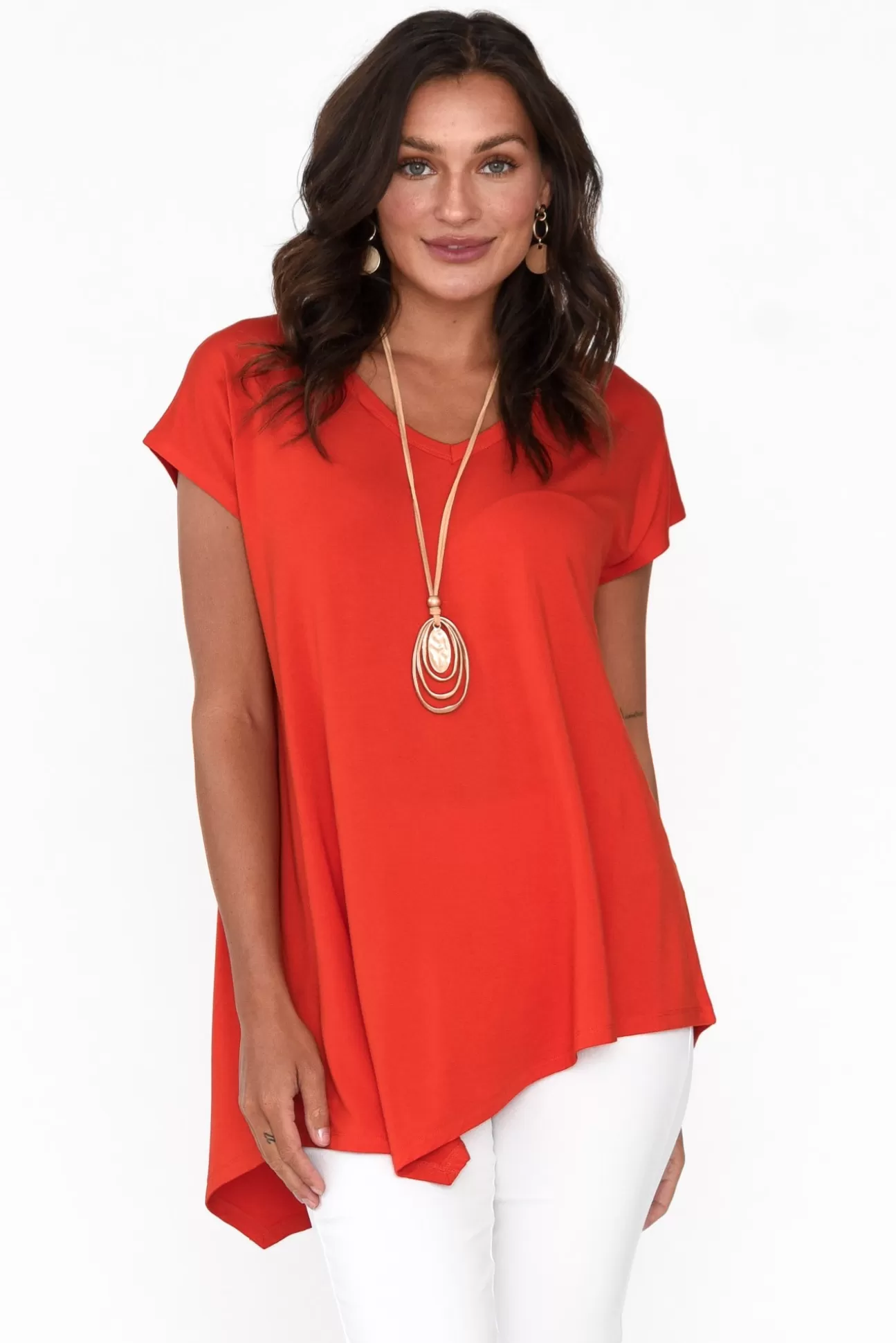 Lou Lou Holiday Red Asymmetrical Bamboo Tee Outlet