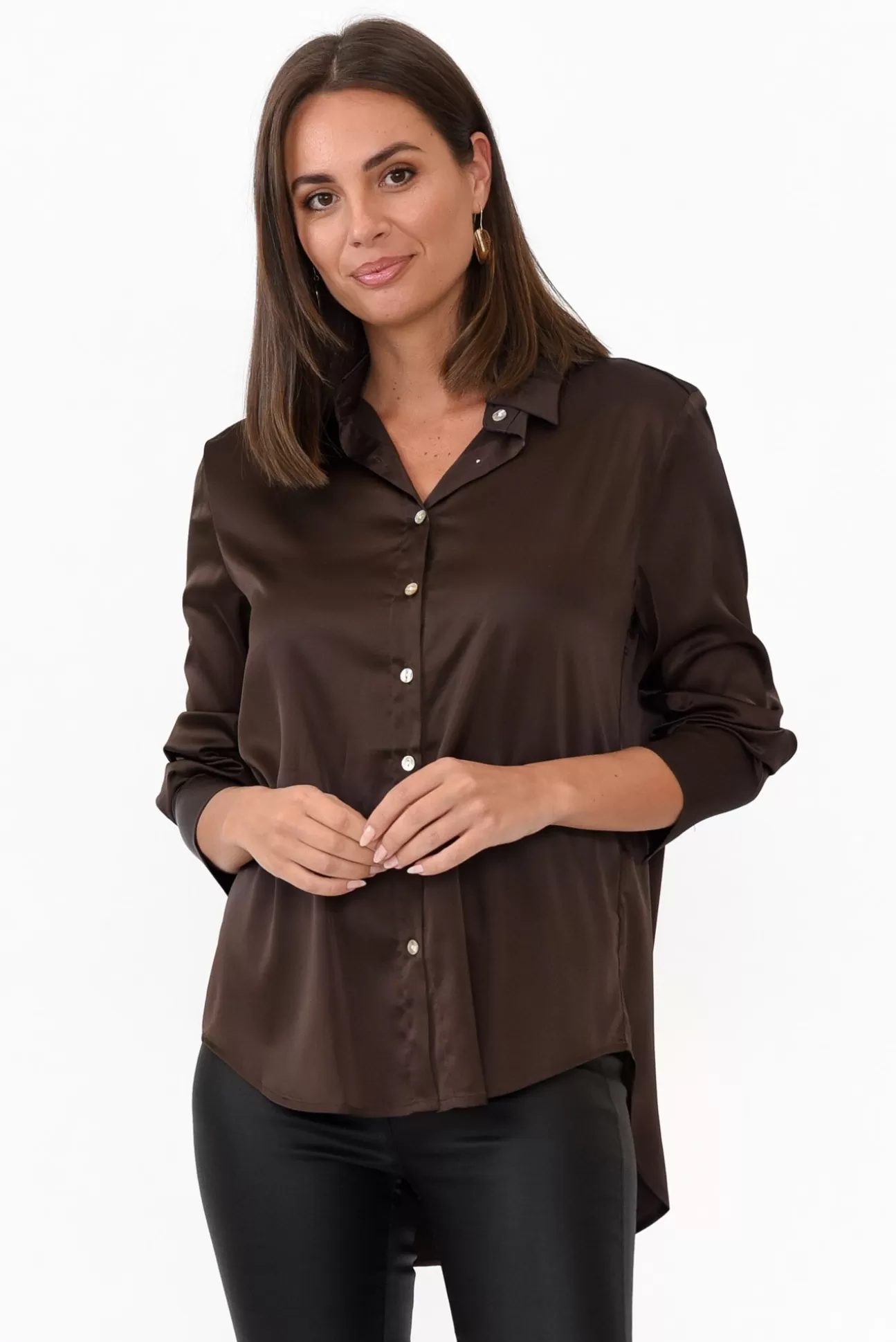 365 Days Honor Chocolate Satin Shirt Best Sale