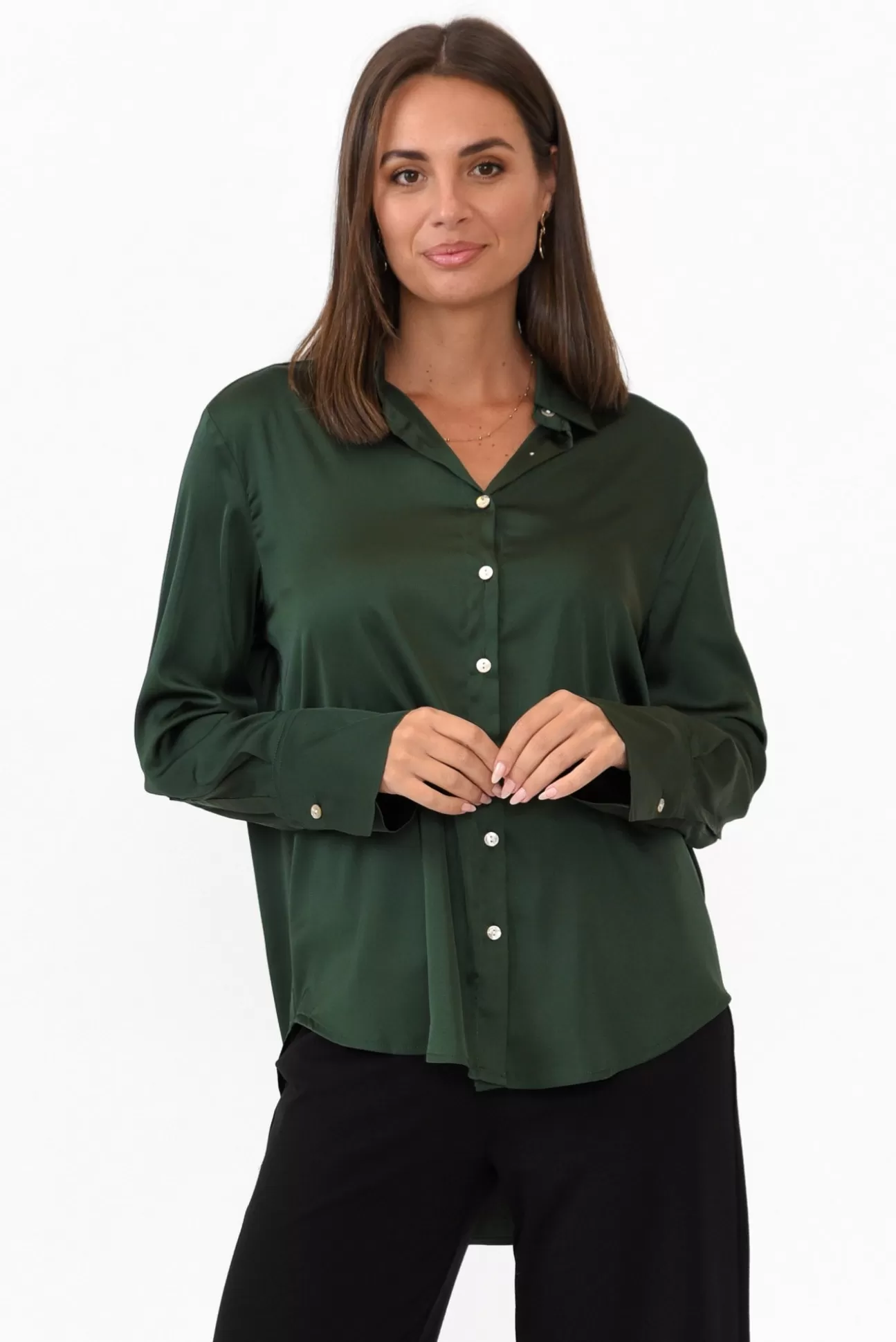 365 Days Honor Dark Green Satin Shirt Cheap