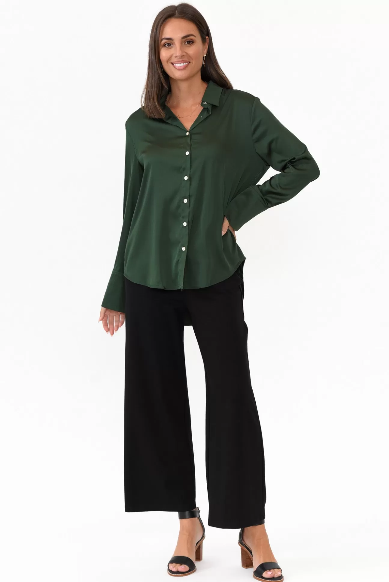 365 Days Honor Dark Green Satin Shirt Cheap