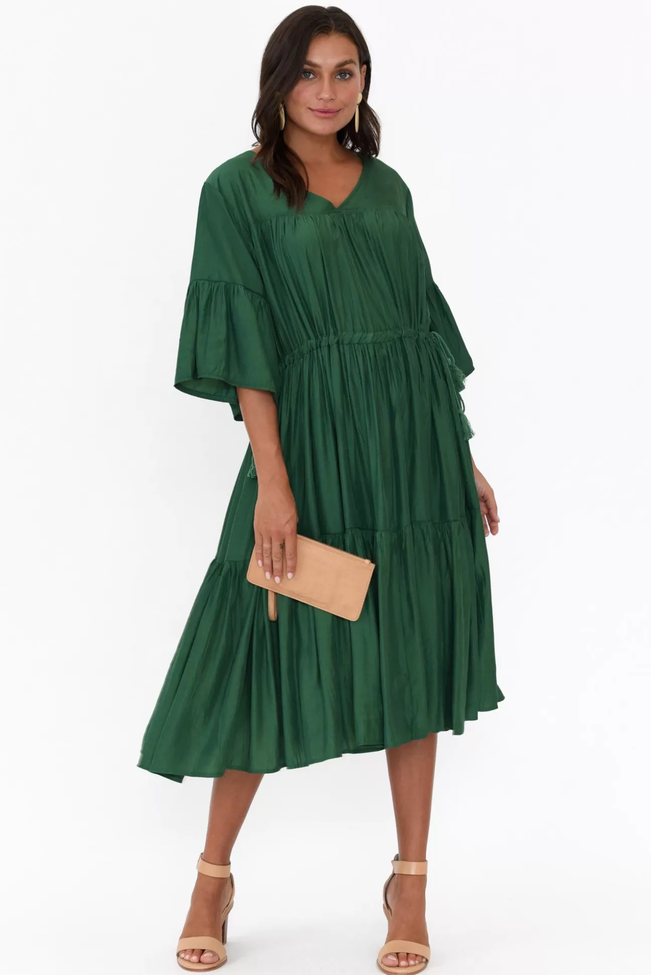 Worthier Hope Green Tiered Midi Dress Online