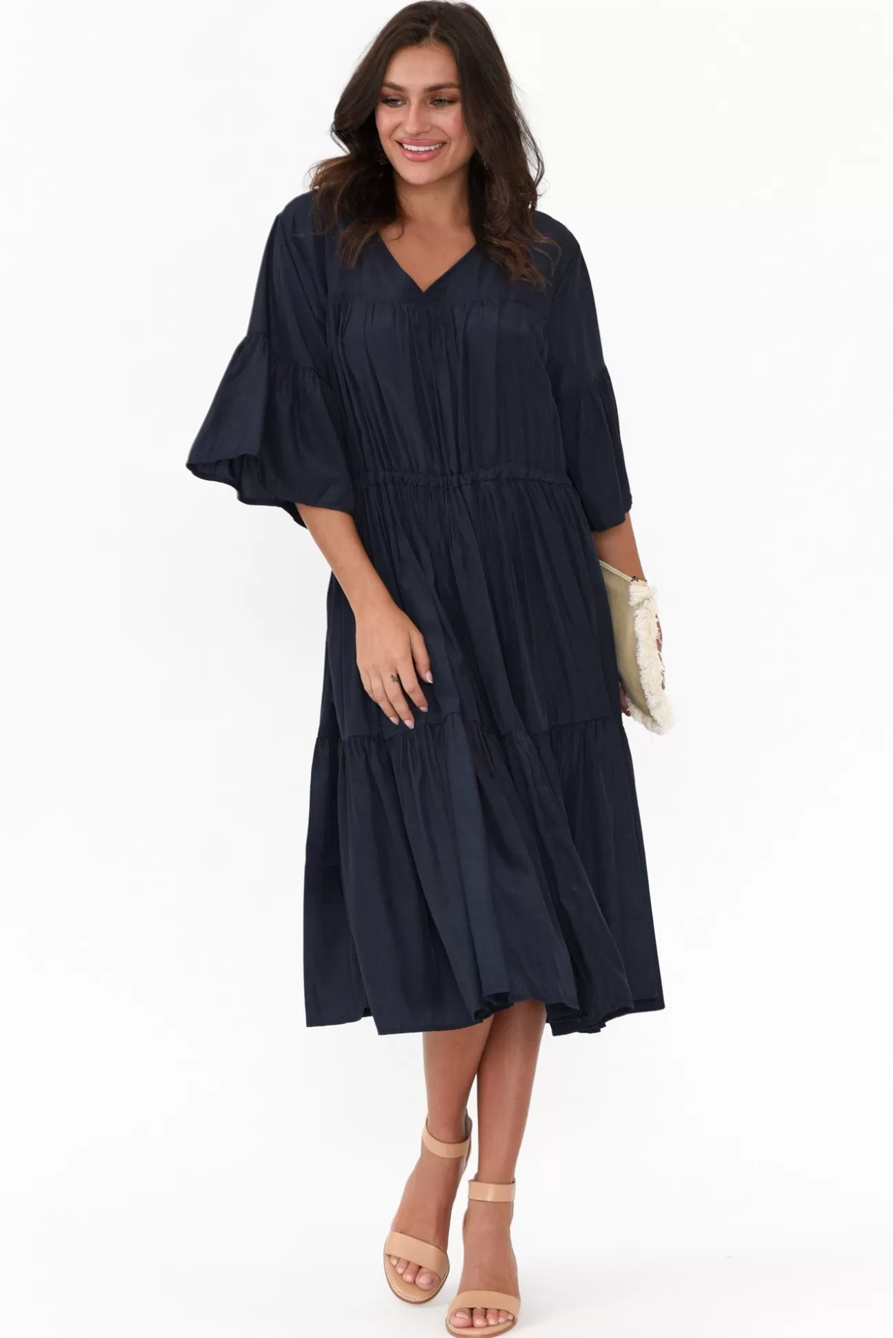 Worthier Hope Navy Tiered Midi Dress Cheap