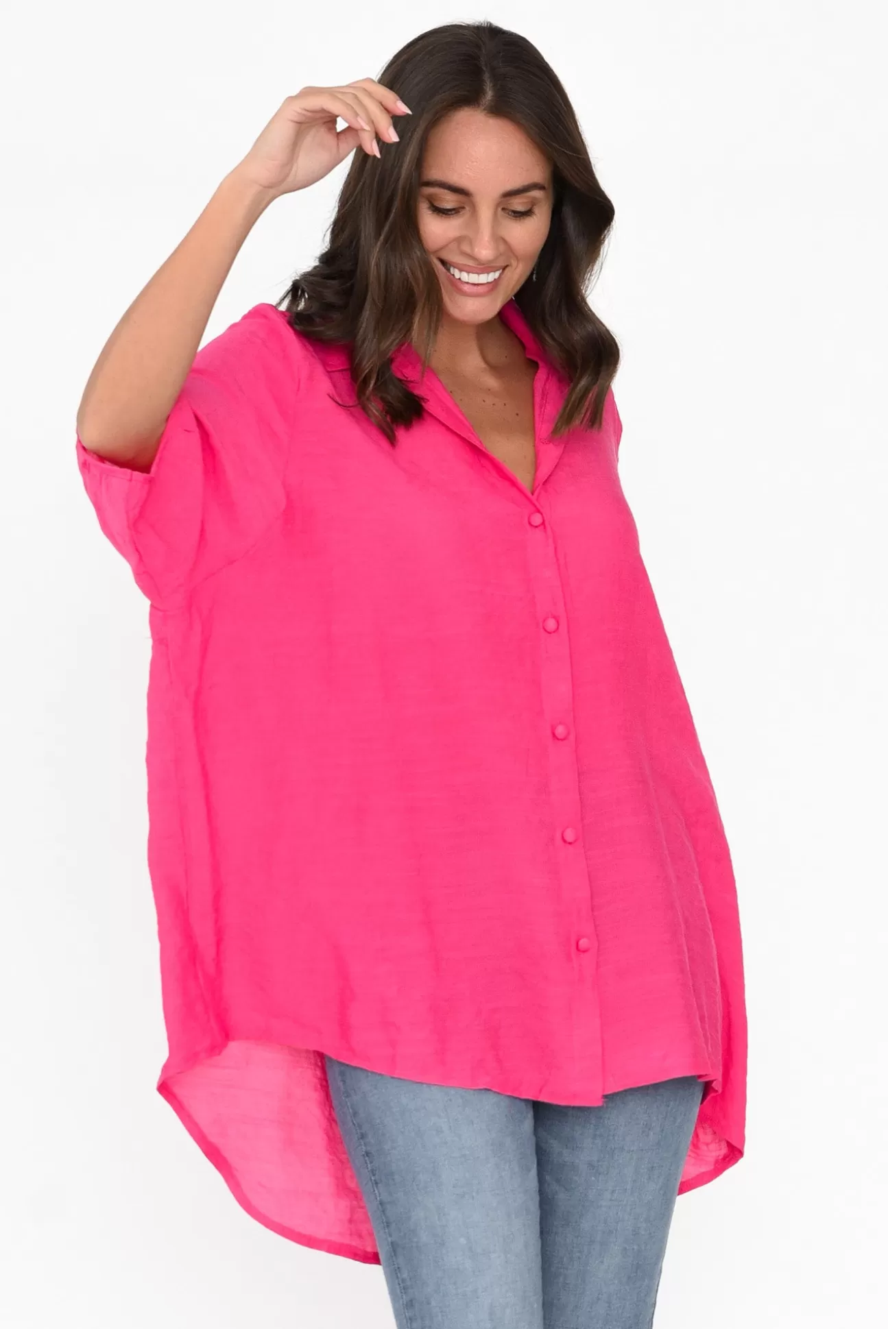 Cotton Village Hot Pink Cotton Blend Hi Lo Shirt Cheap