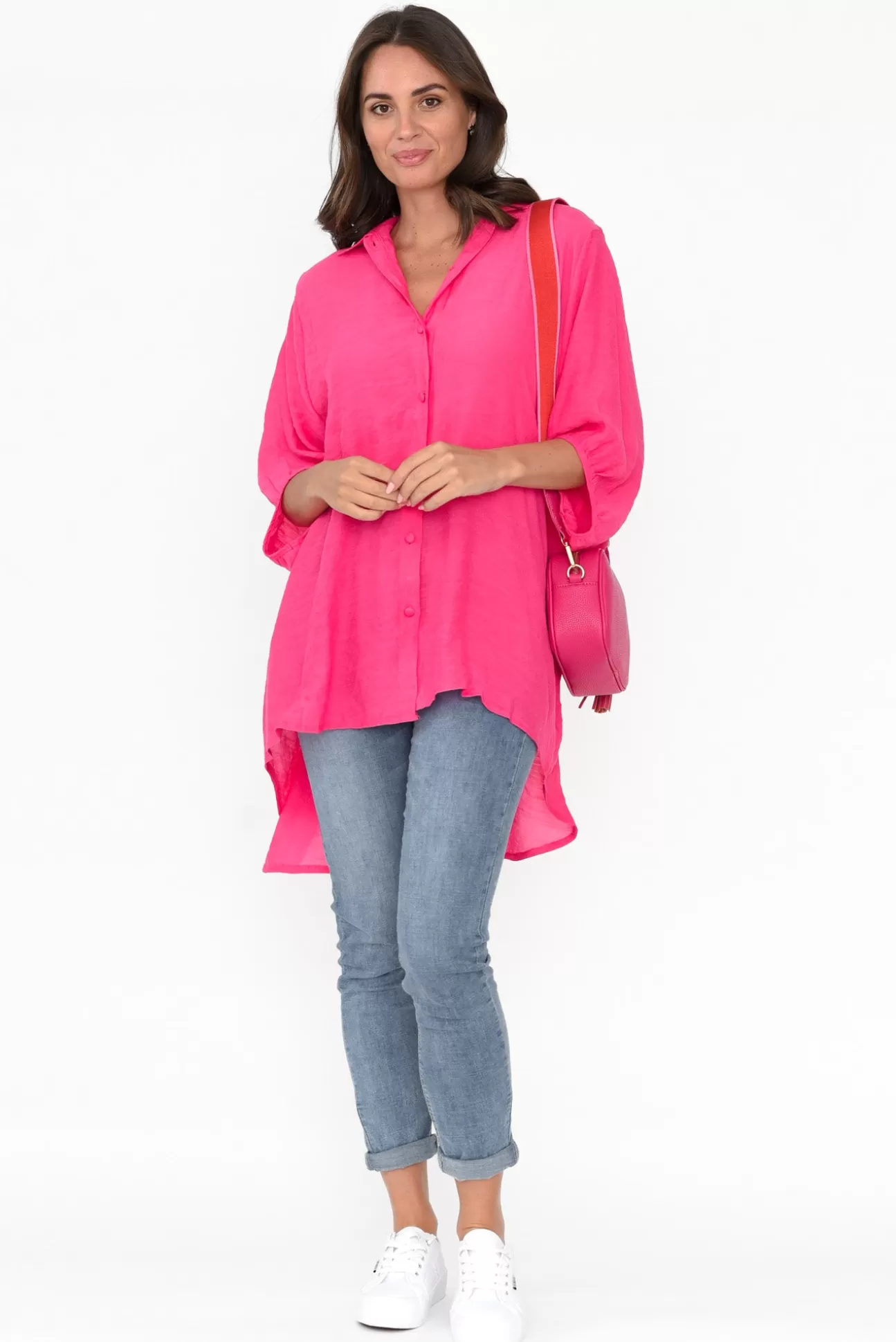 Cotton Village Hot Pink Cotton Blend Hi Lo Shirt Cheap