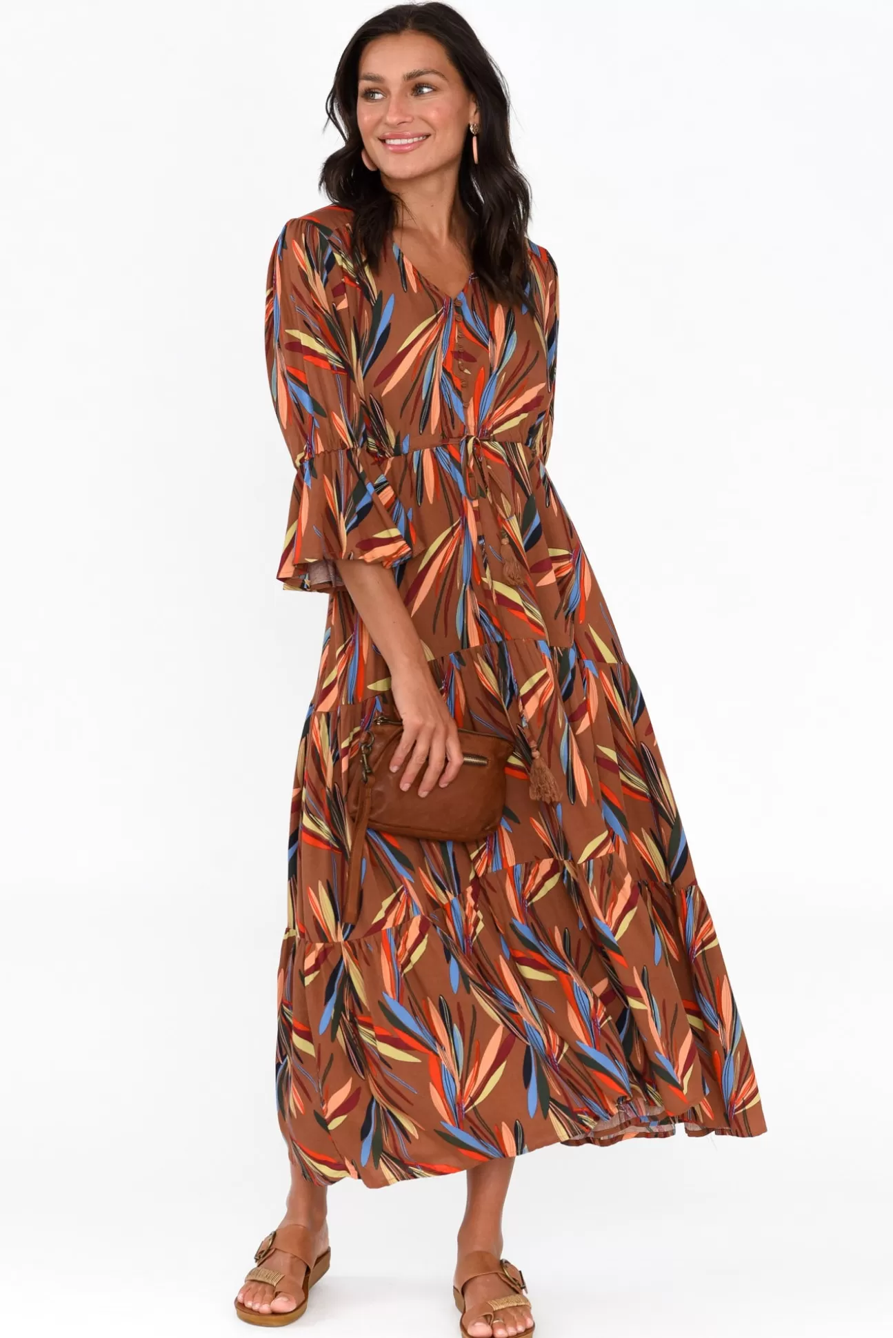 Willow Tree Howard Brown Leaf Tassel Tie Dress Flash Sale