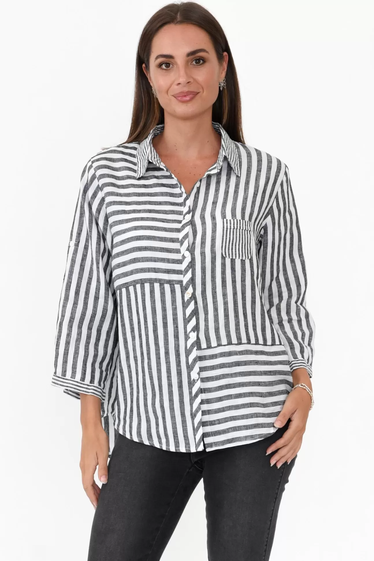 Worthier Hyatt Charcoal Stripe Linen Shirt Fashion