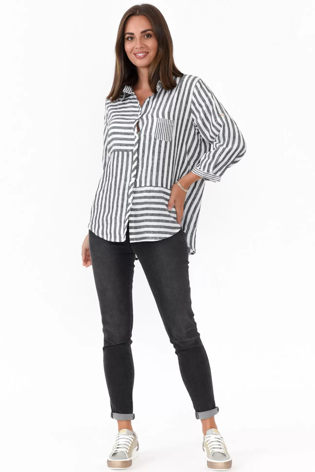 Worthier Hyatt Charcoal Stripe Linen Shirt Fashion